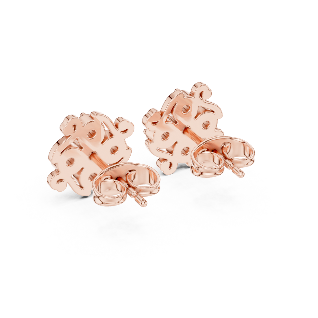 Round Cut Diamond Vintage Scroll Floral Cluster Stud Earrings with Collet Setting