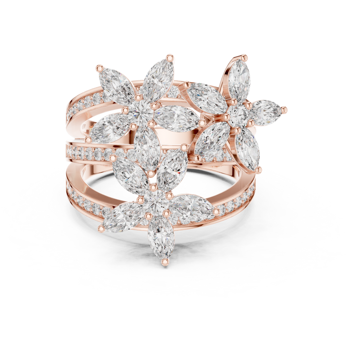 Marquise Cut Diamond Floral Cluster Stackable Ring