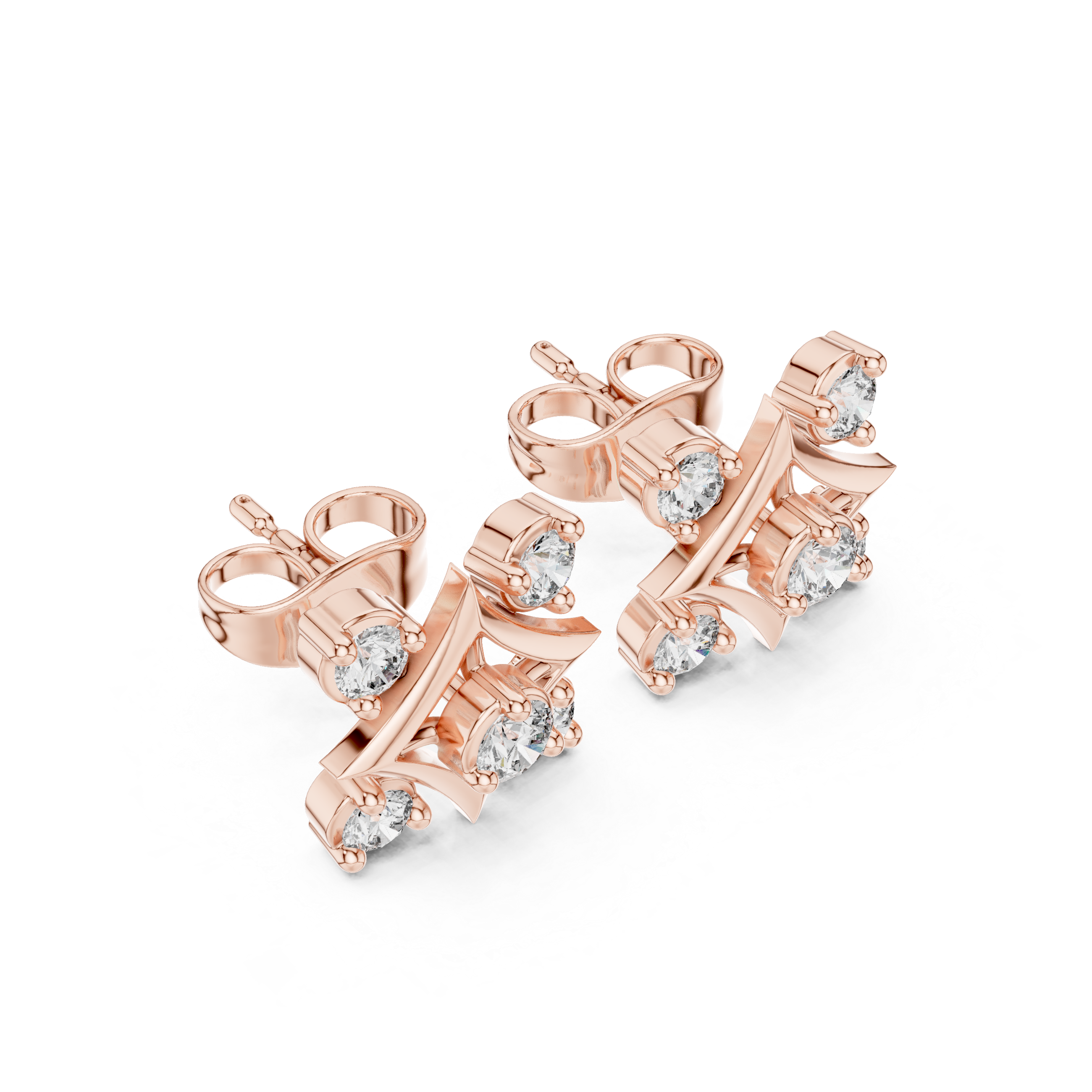 Round Cut Diamond Geometric Star Cluster Stud Earrings with Collet Setting