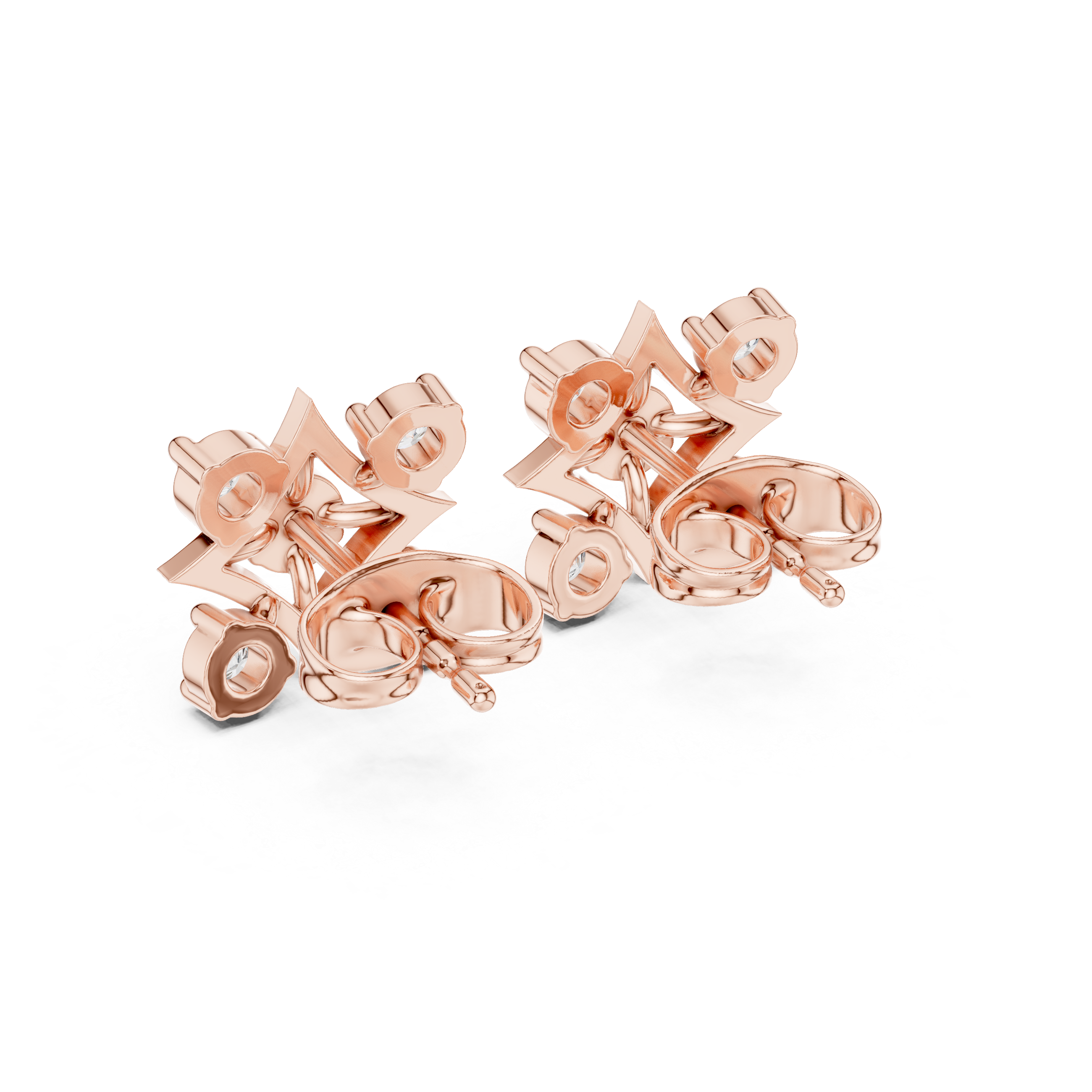 Round Cut Diamond Geometric Star Cluster Stud Earrings with Collet Setting