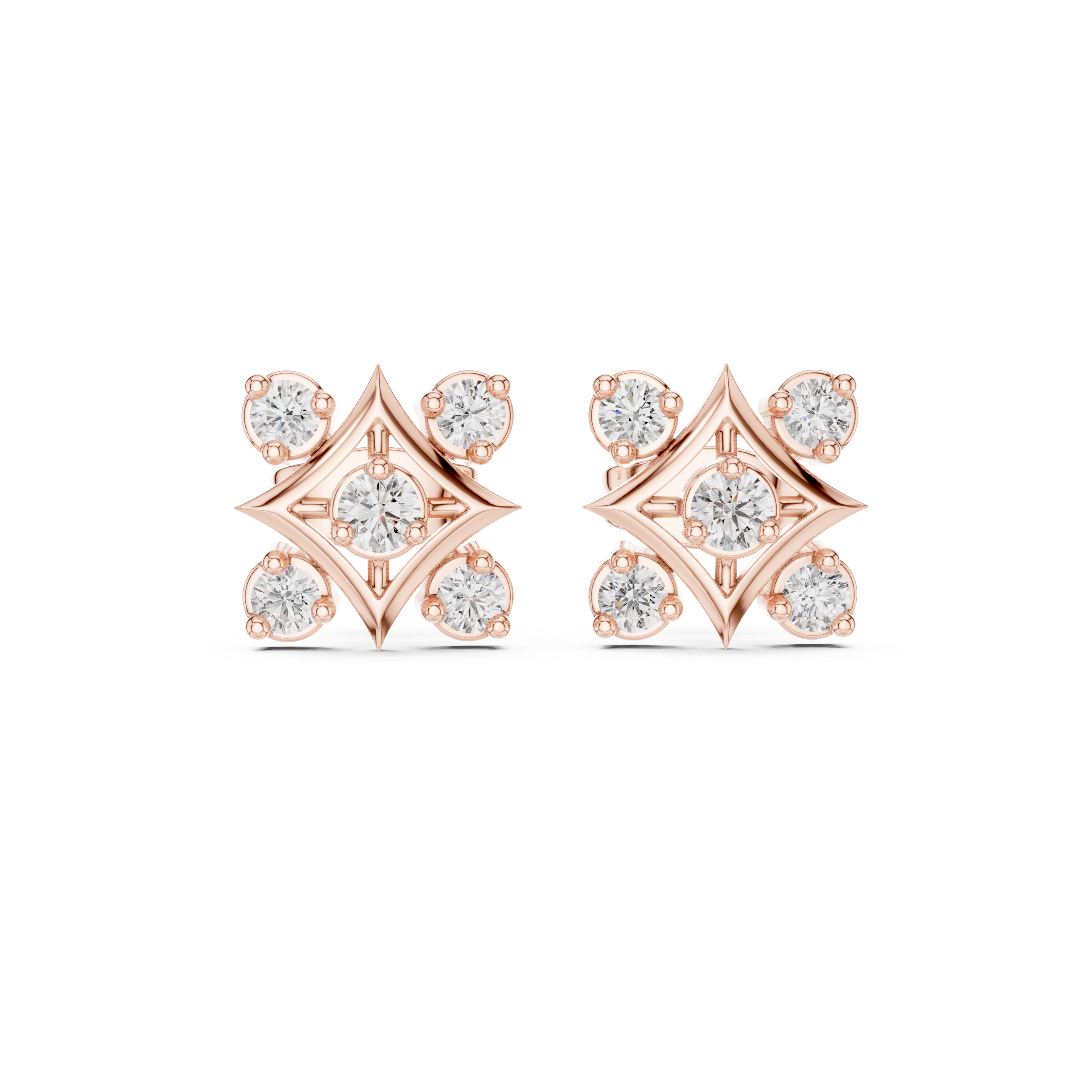 Round Cut Diamond Geometric Star Cluster Stud Earrings with Collet Setting