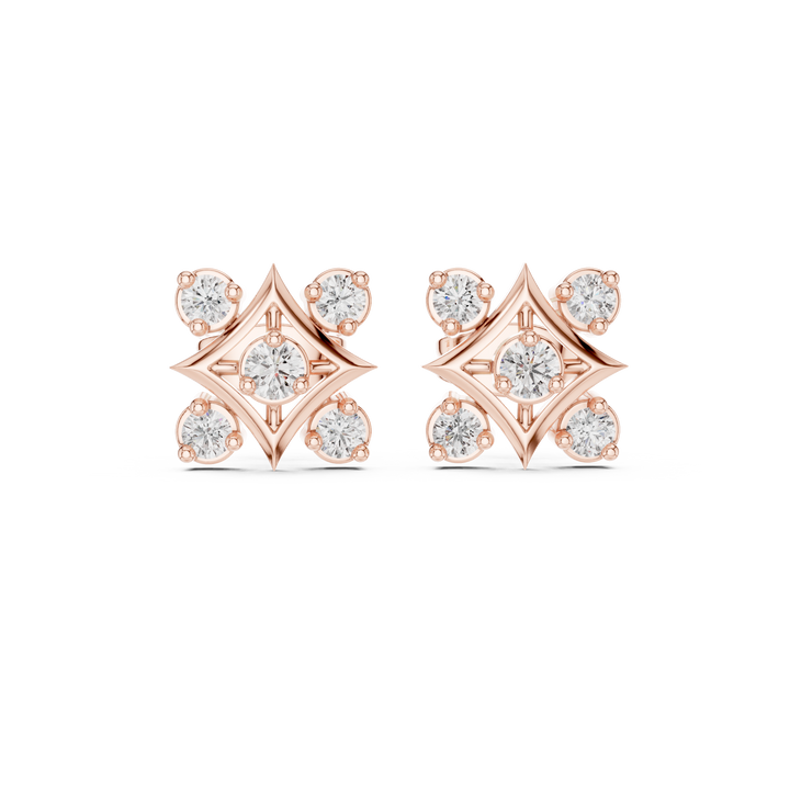 Round Cut Diamond Geometric Star Cluster Stud Earrings with Collet Setting