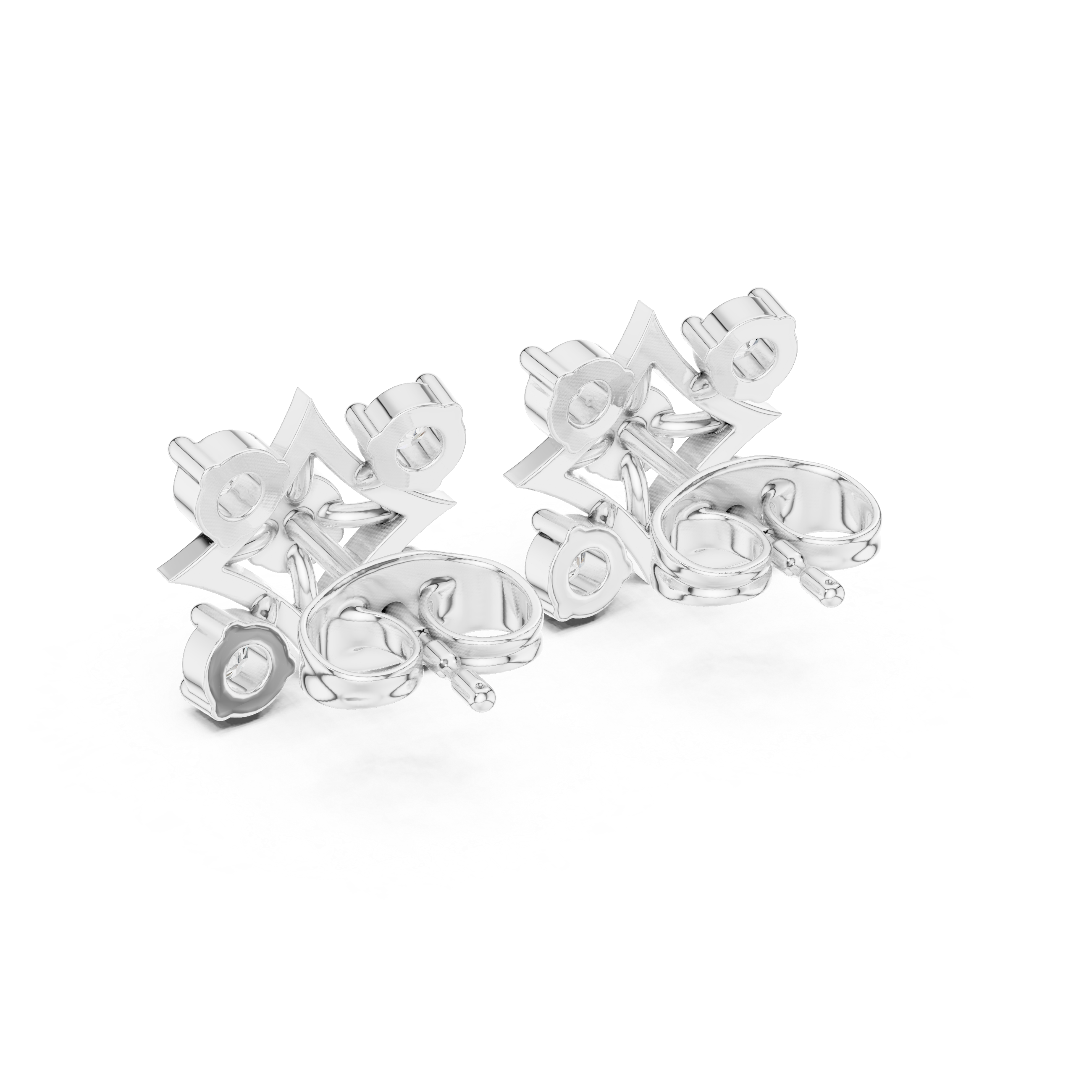 Round Cut Diamond Geometric Star Cluster Stud Earrings with Collet Setting