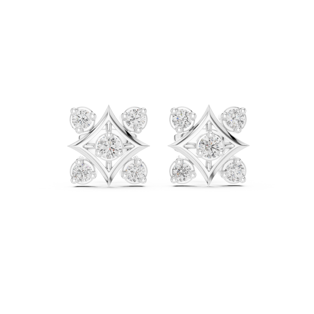 Round Cut Diamond Geometric Star Cluster Stud Earrings with Collet Setting