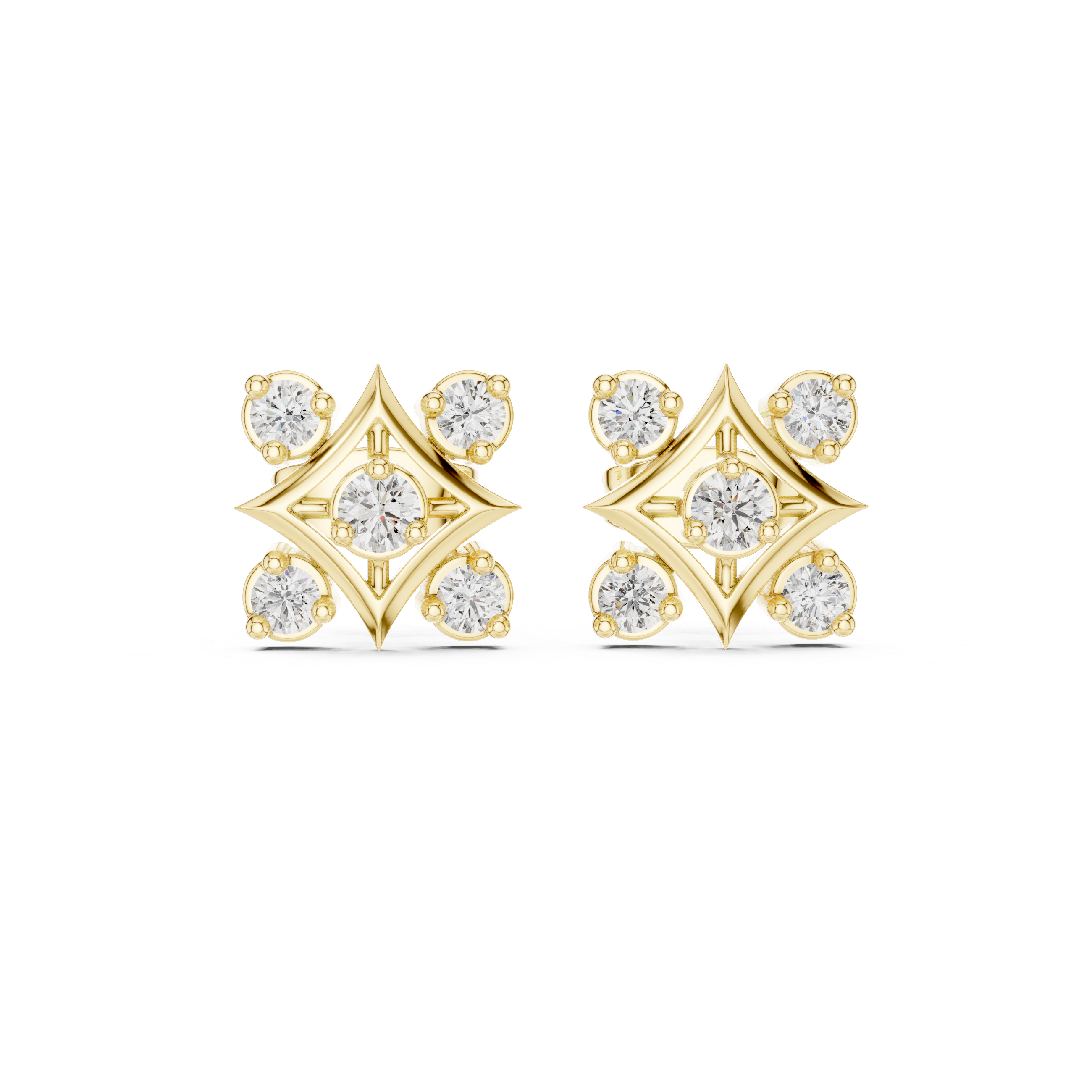 Round Cut Diamond Geometric Star Cluster Stud Earrings with Collet Setting