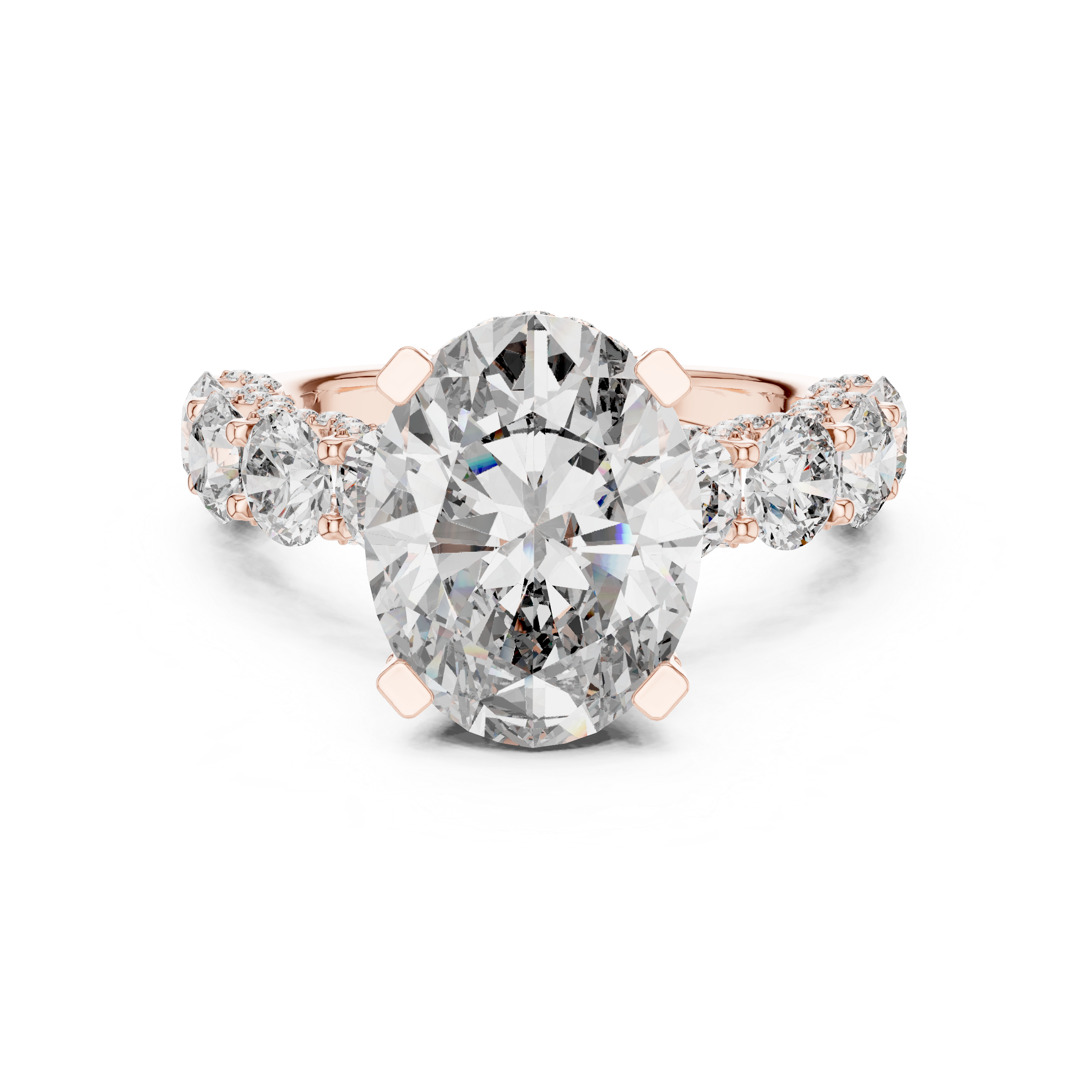 Oval Cut Diamond Side Stone Engagement Ring with Graduated Round Accents
