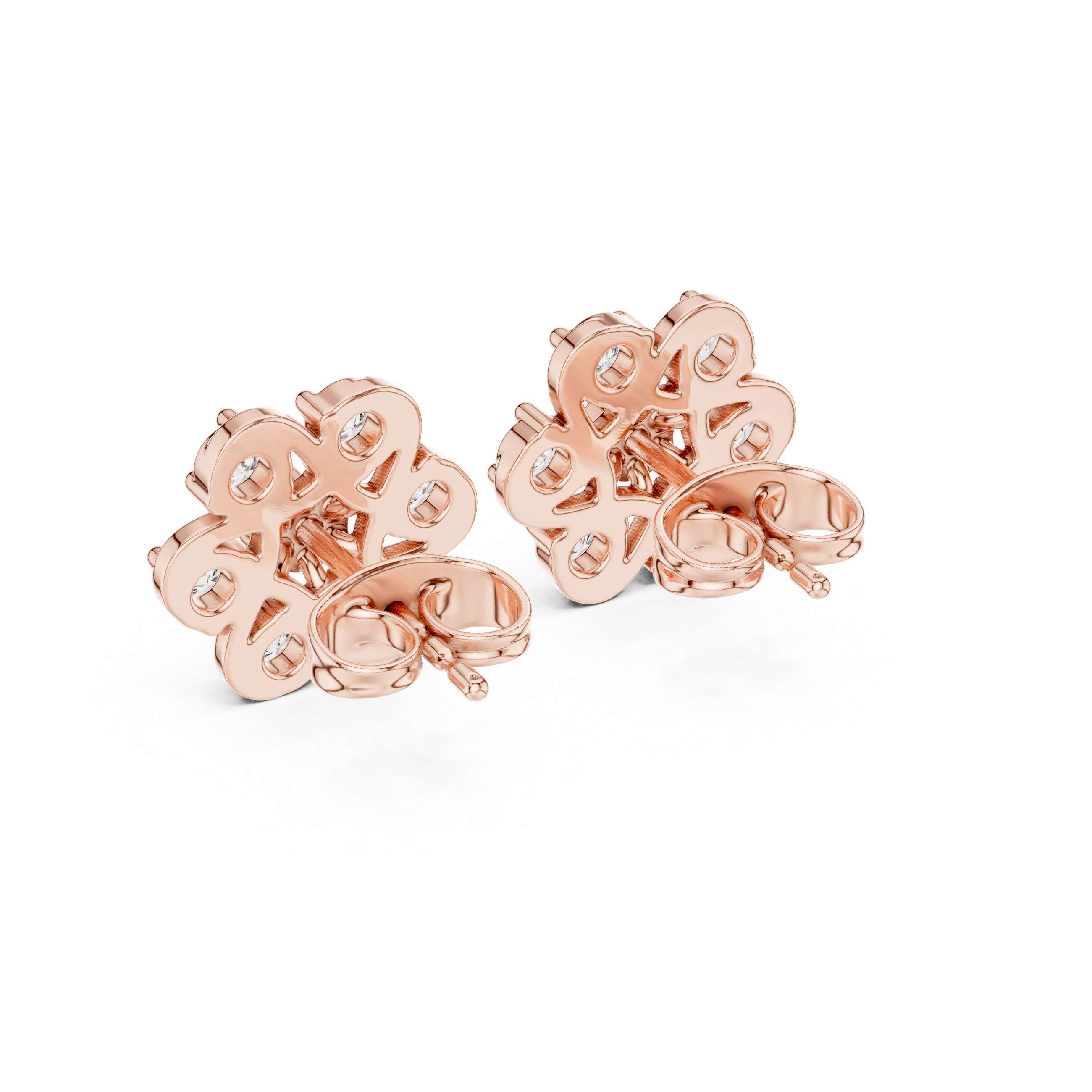 Round Cut Diamond Openwork Floral Cluster Stud Earrings in Collet Setting