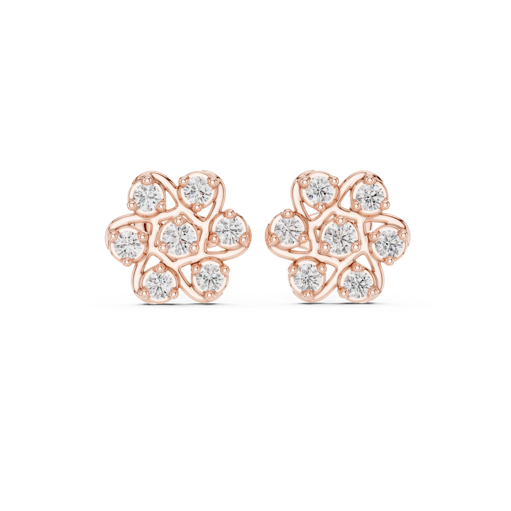 Round Cut Diamond Openwork Floral Cluster Stud Earrings in Collet Setting