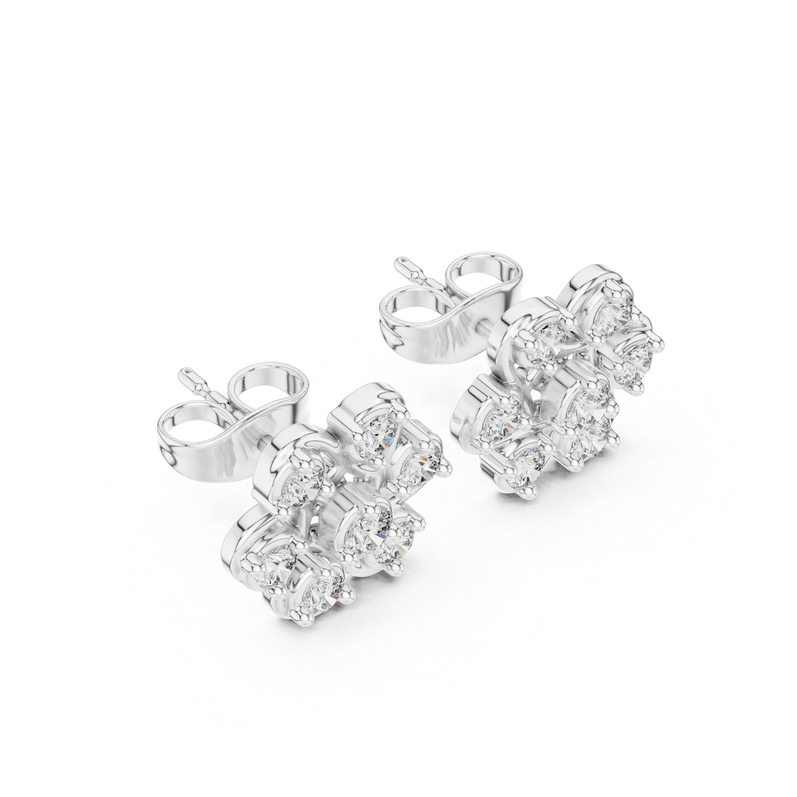 Round Cut Diamond Openwork Floral Cluster Stud Earrings in Collet Setting