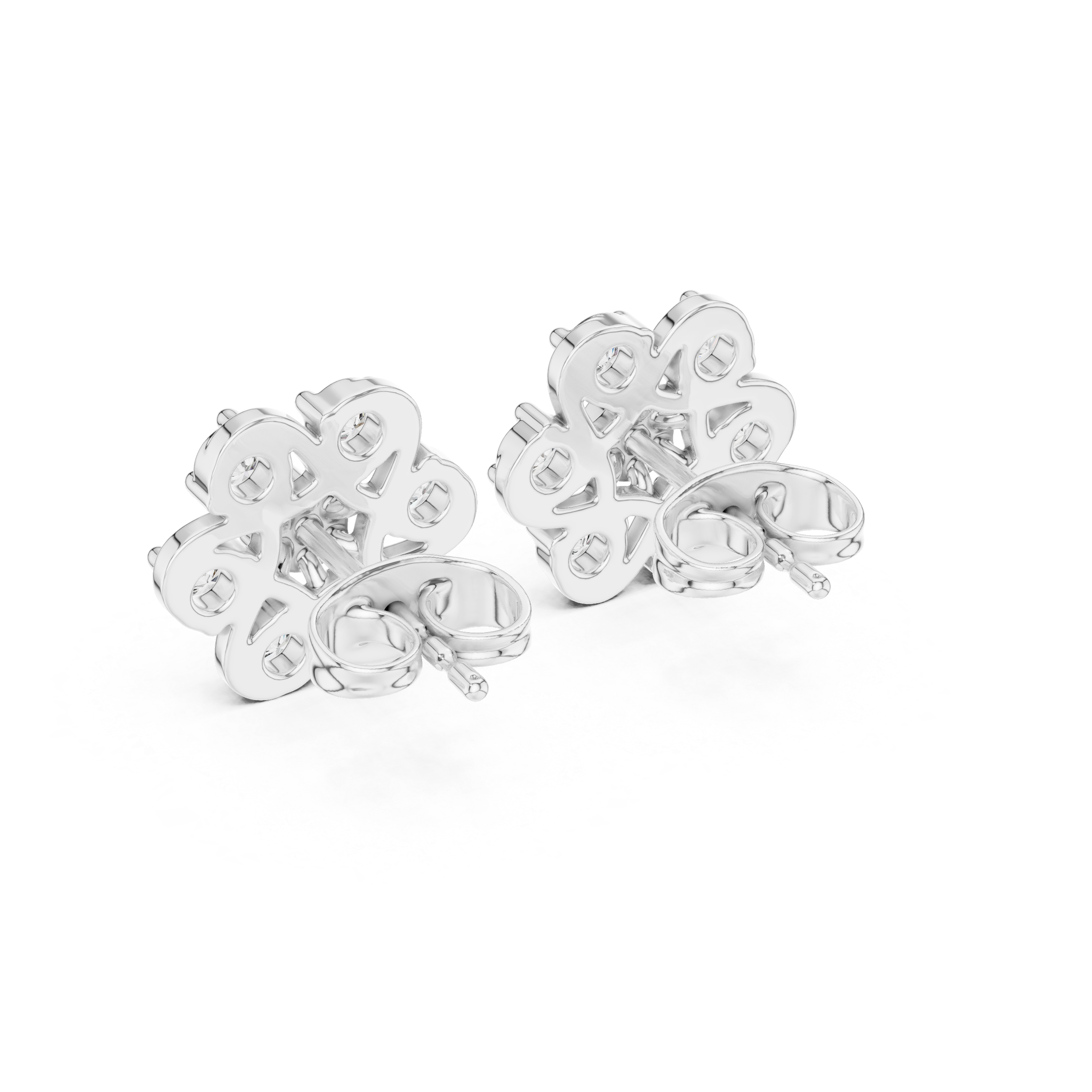 Round Cut Diamond Openwork Floral Cluster Stud Earrings in Collet Setting