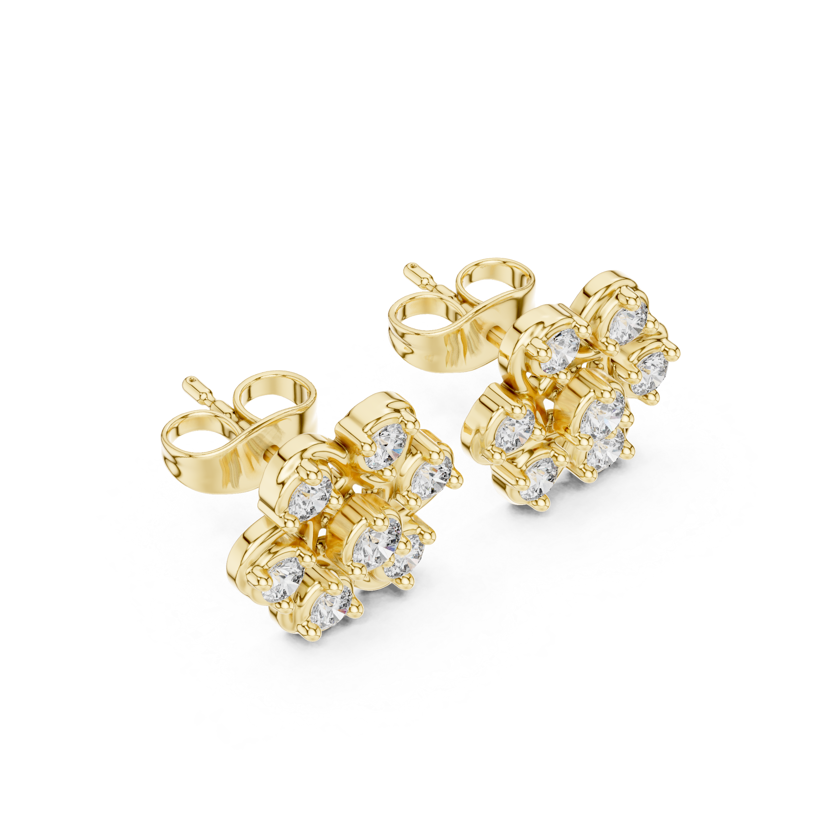 Round Cut Diamond Openwork Floral Cluster Stud Earrings in Collet Setting