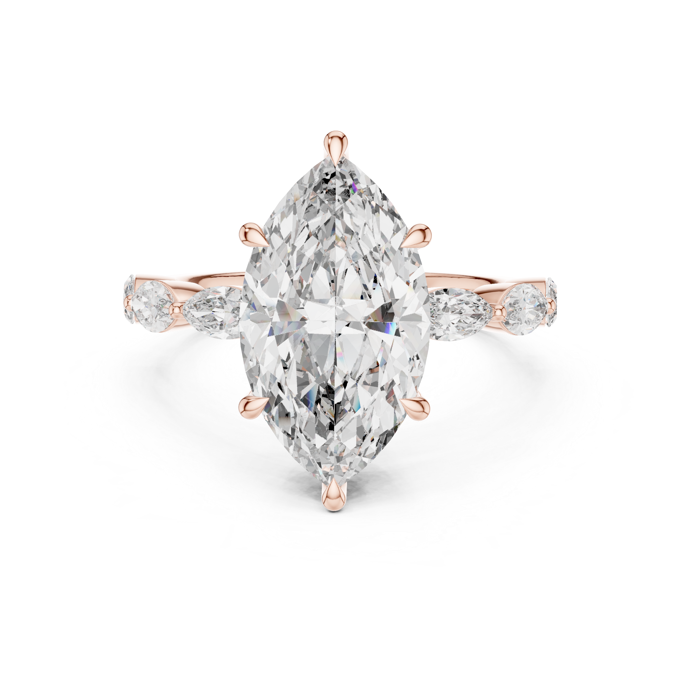 Marquise Cut Diamond Three Stone Ring with Graduated Side Accents