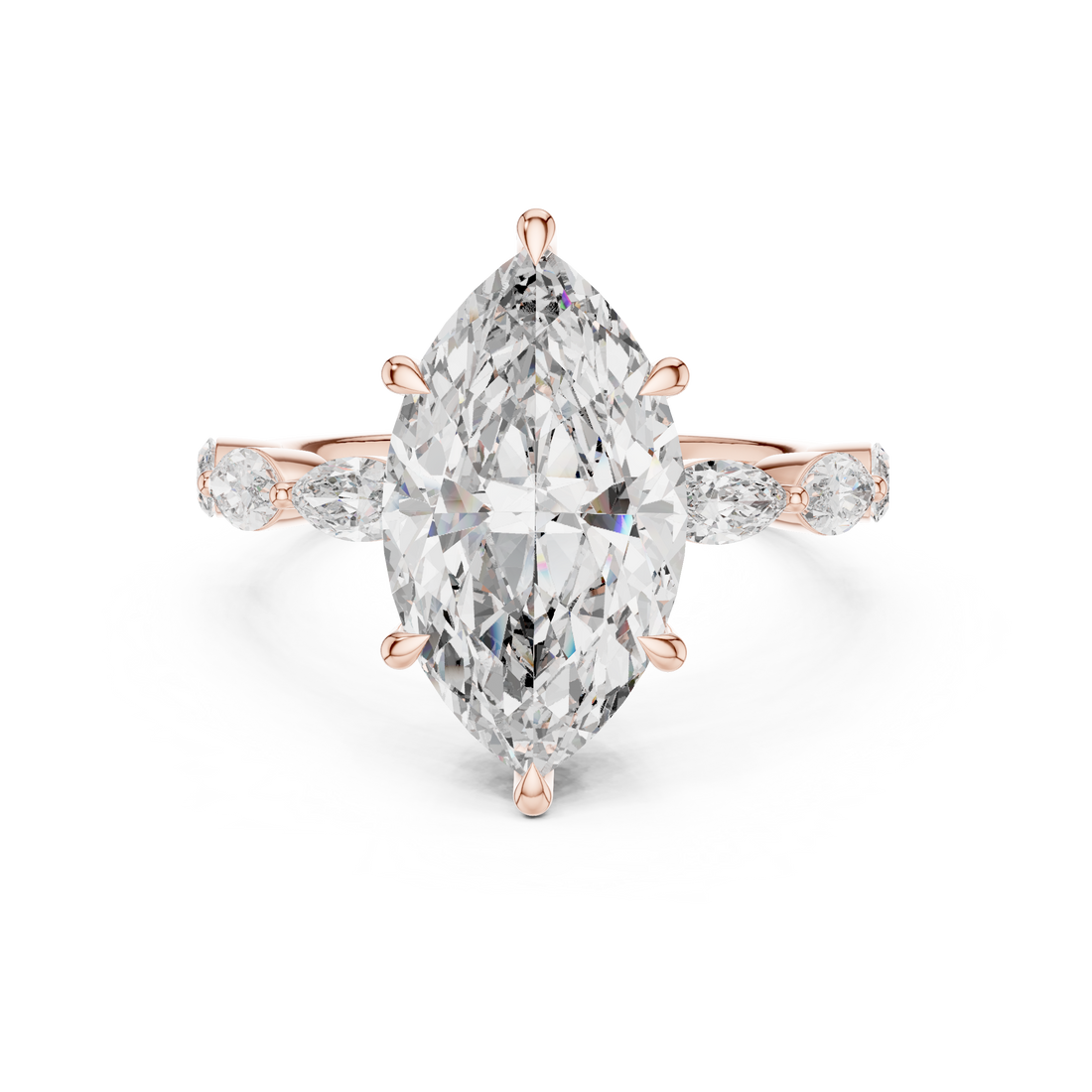 Marquise Cut Diamond Three Stone Ring with Graduated Side Accents
