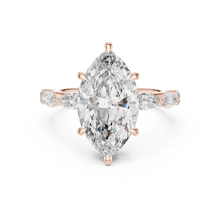 Marquise Cut Diamond Three Stone Ring with Graduated Side Accents