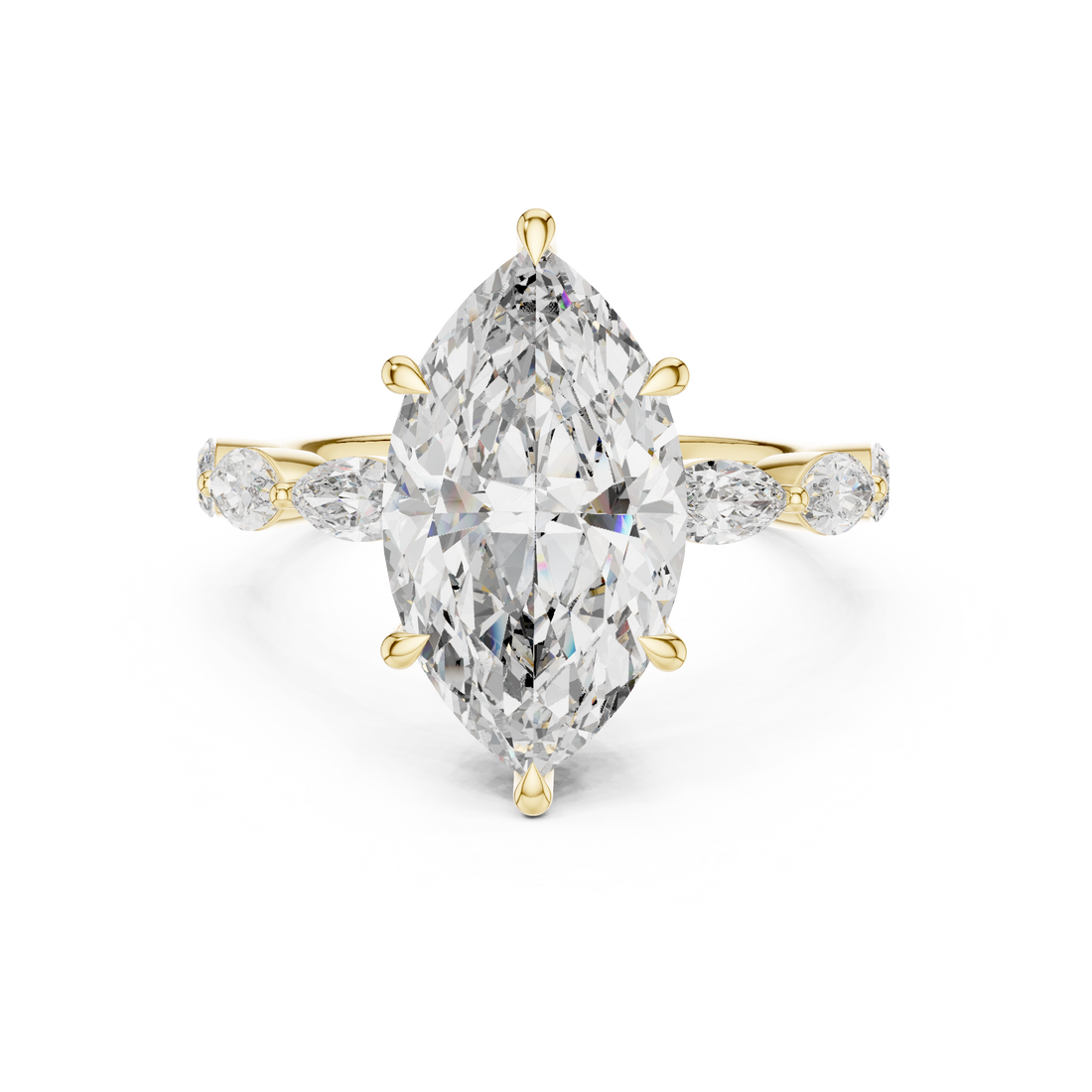 Marquise Cut Diamond Three Stone Ring with Graduated Side Accents