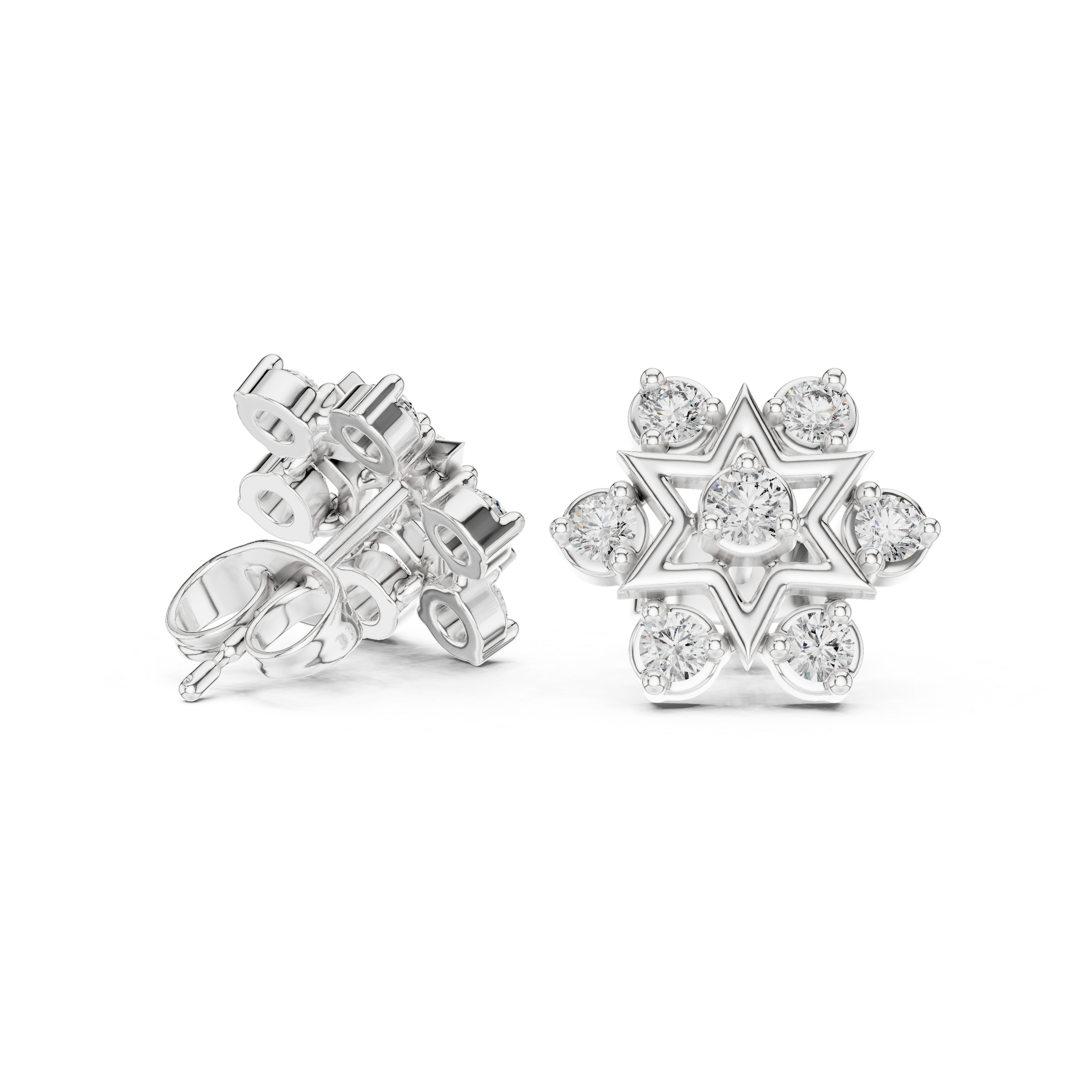 Round Cut Diamond Open Starburst Cluster Stud Earrings with Collet Setting