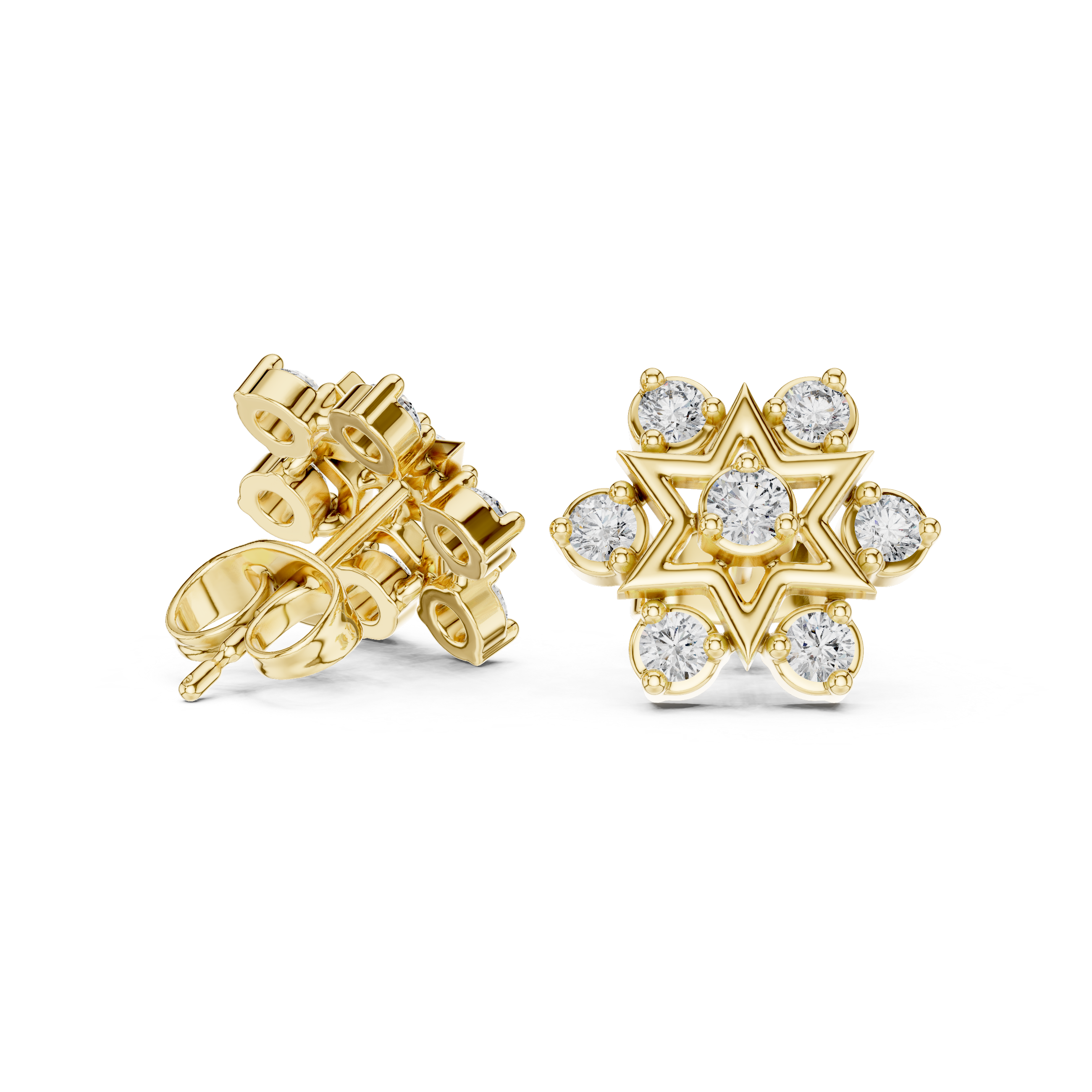 Round Cut Diamond Open Starburst Cluster Stud Earrings with Collet Setting