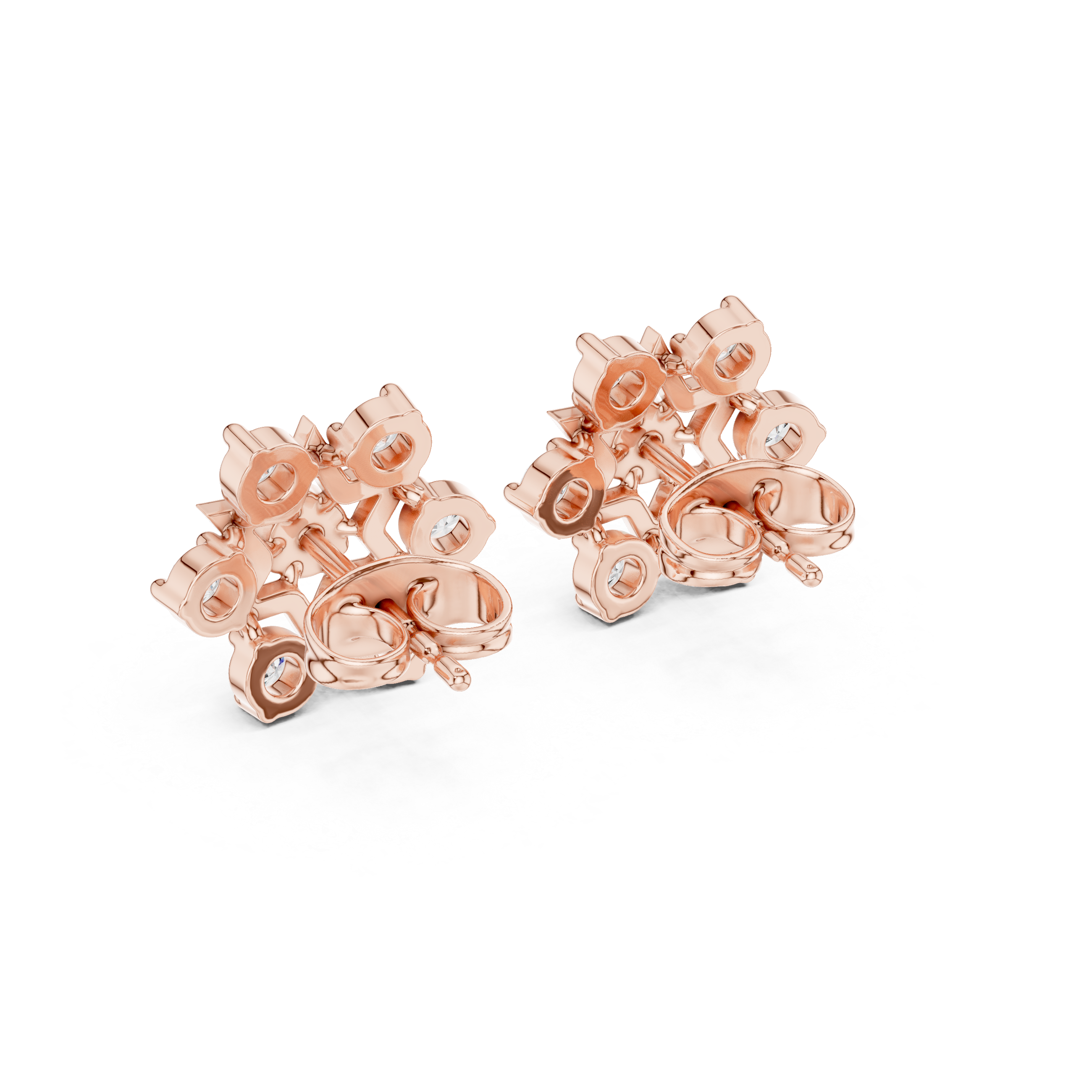 Round Cut Diamond Open Starburst Cluster Stud Earrings with Collet Setting