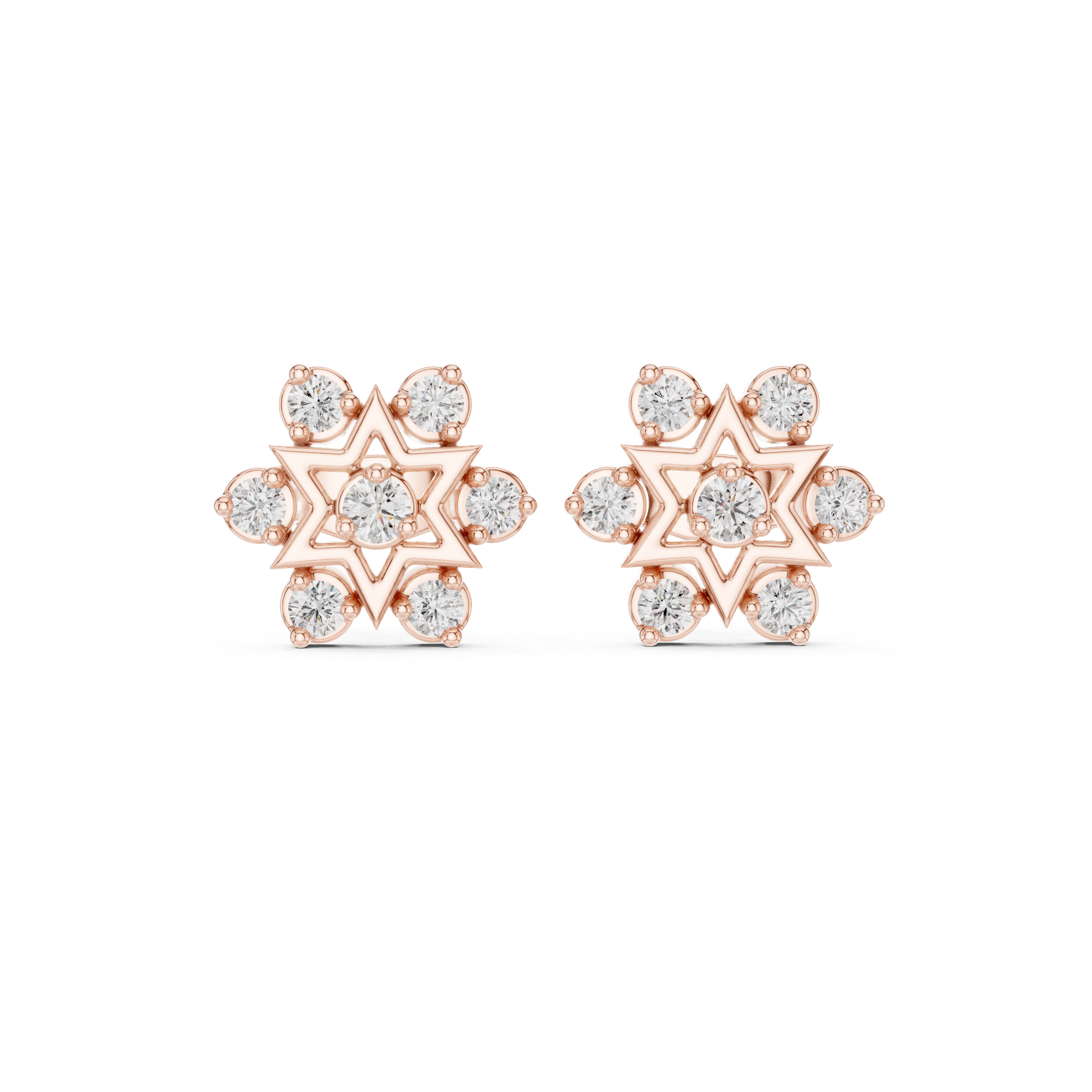 Round Cut Diamond Open Starburst Cluster Stud Earrings with Collet Setting