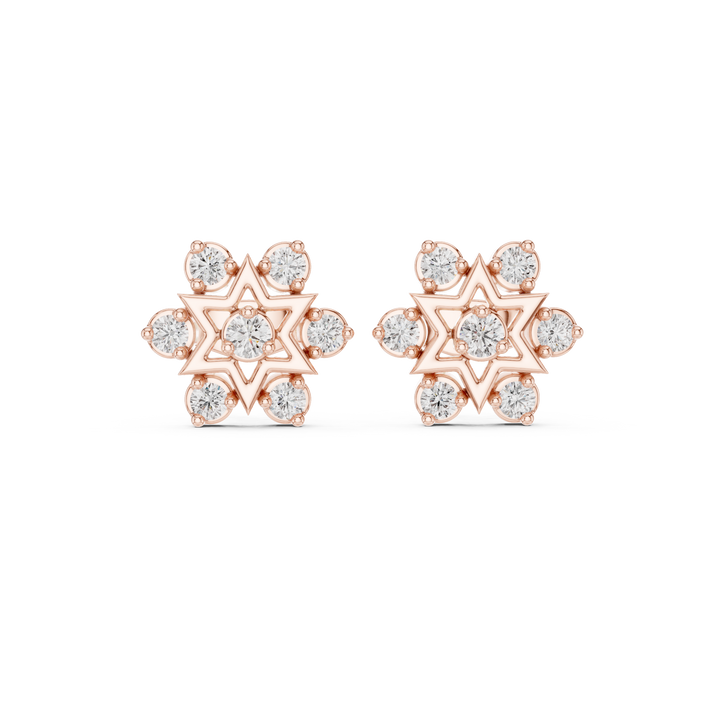 Round Cut Diamond Open Starburst Cluster Stud Earrings with Collet Setting