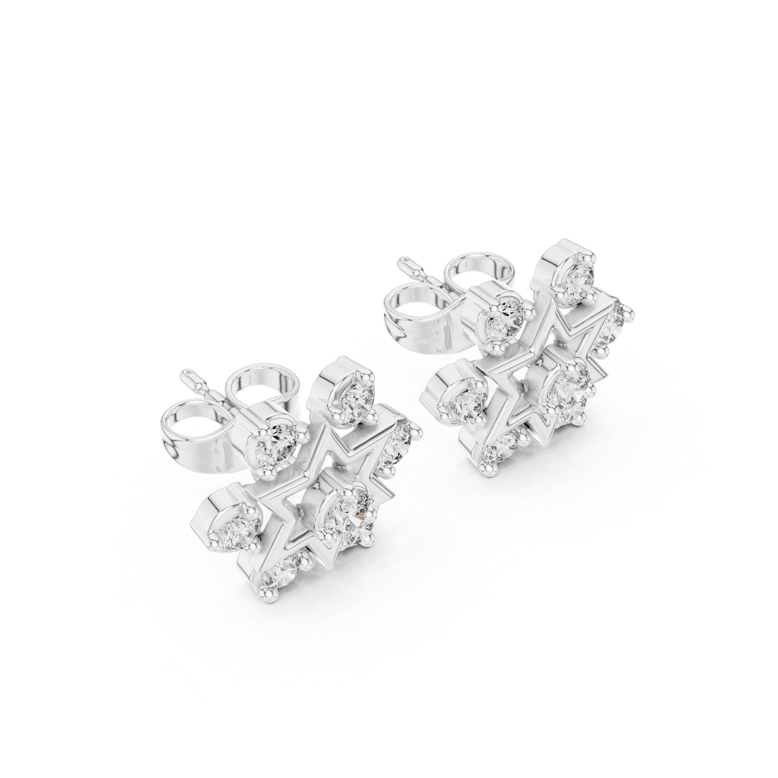 Round Cut Diamond Open Starburst Cluster Stud Earrings with Collet Setting