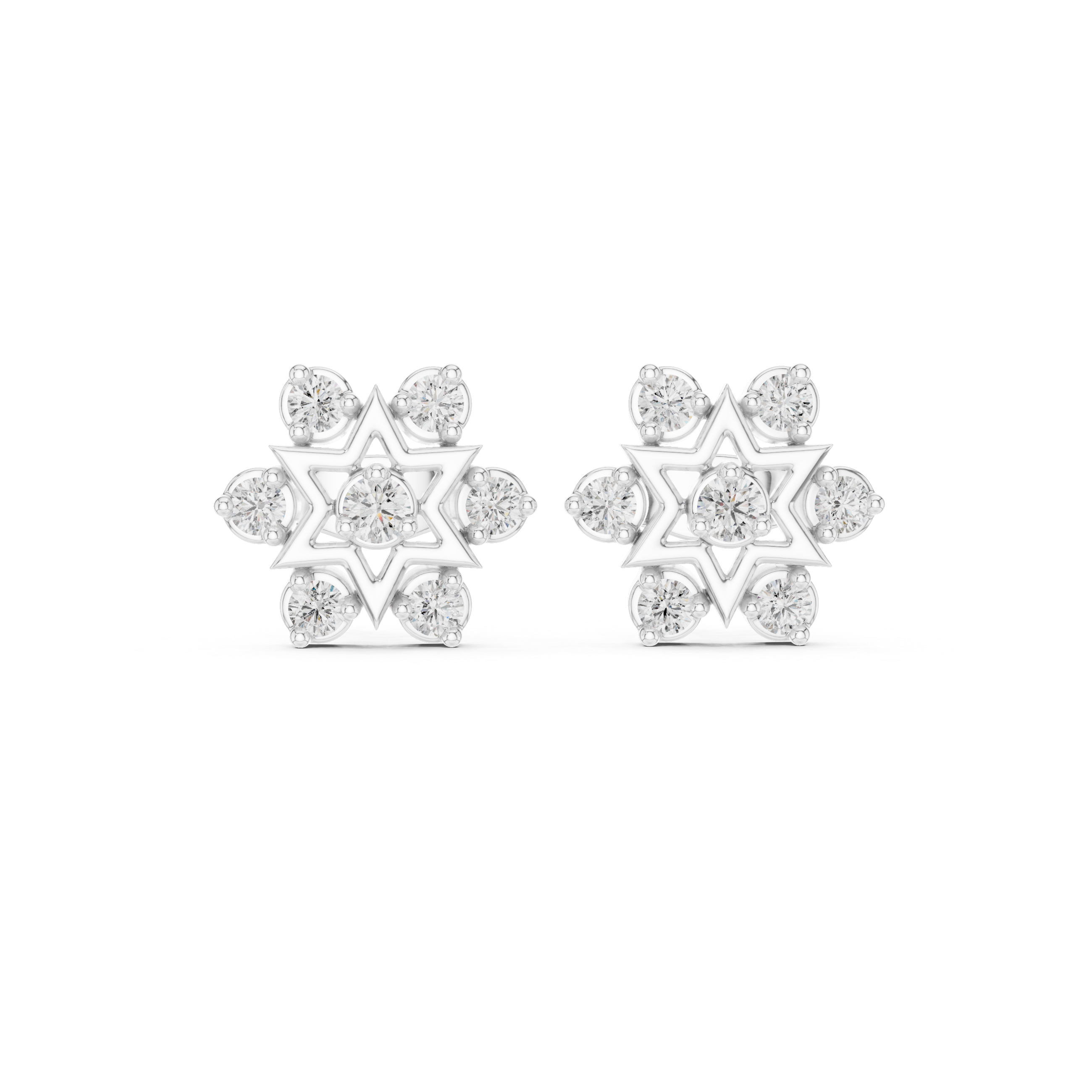 Round Cut Diamond Open Starburst Cluster Stud Earrings with Collet Setting