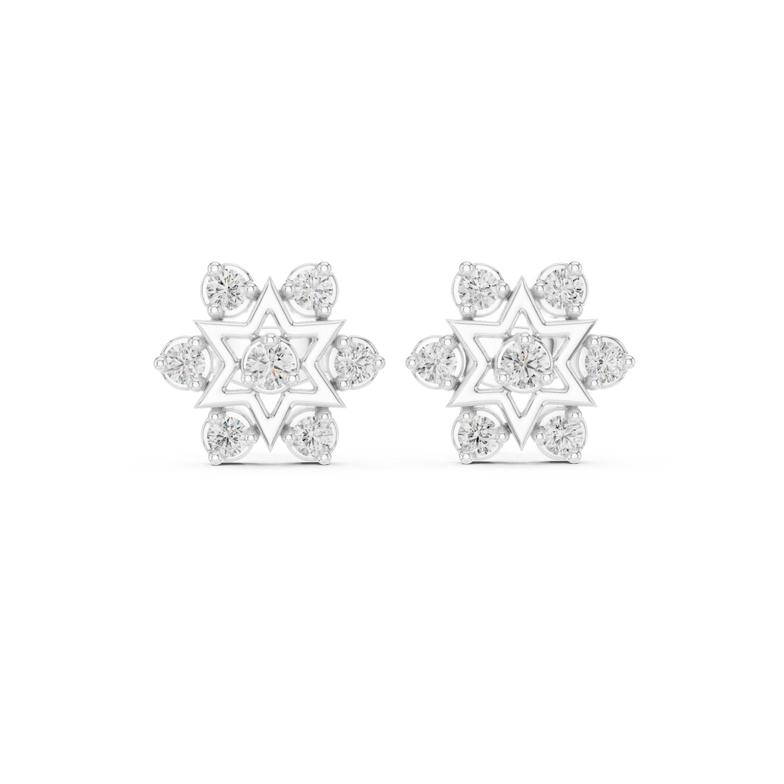 Round Cut Diamond Open Starburst Cluster Stud Earrings with Collet Setting