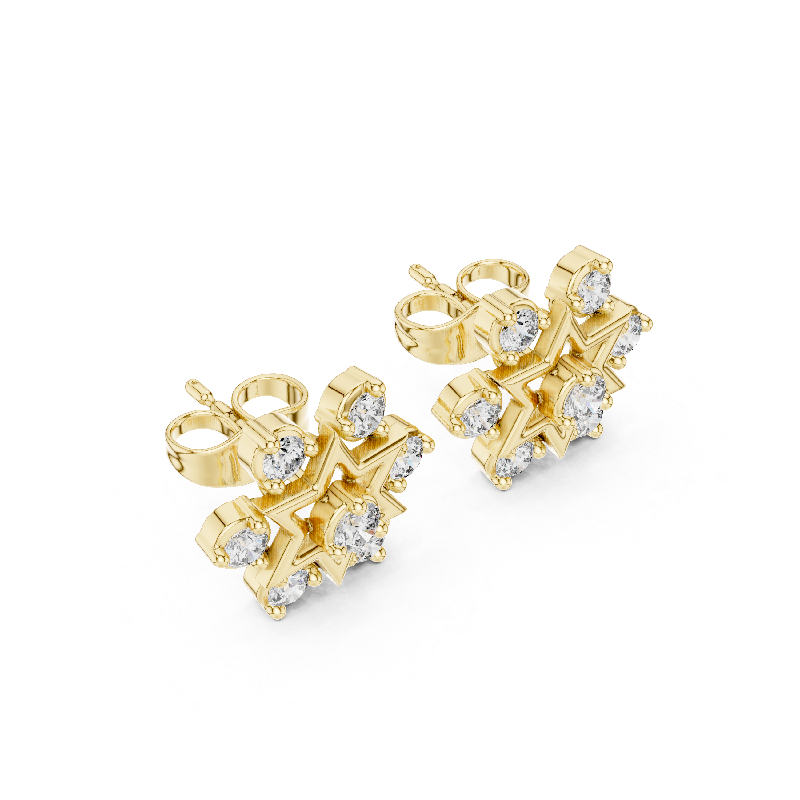 Round Cut Diamond Open Starburst Cluster Stud Earrings with Collet Setting