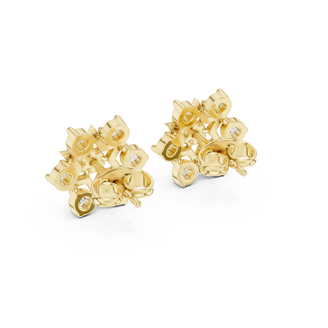 Round Cut Diamond Open Starburst Cluster Stud Earrings with Collet Setting