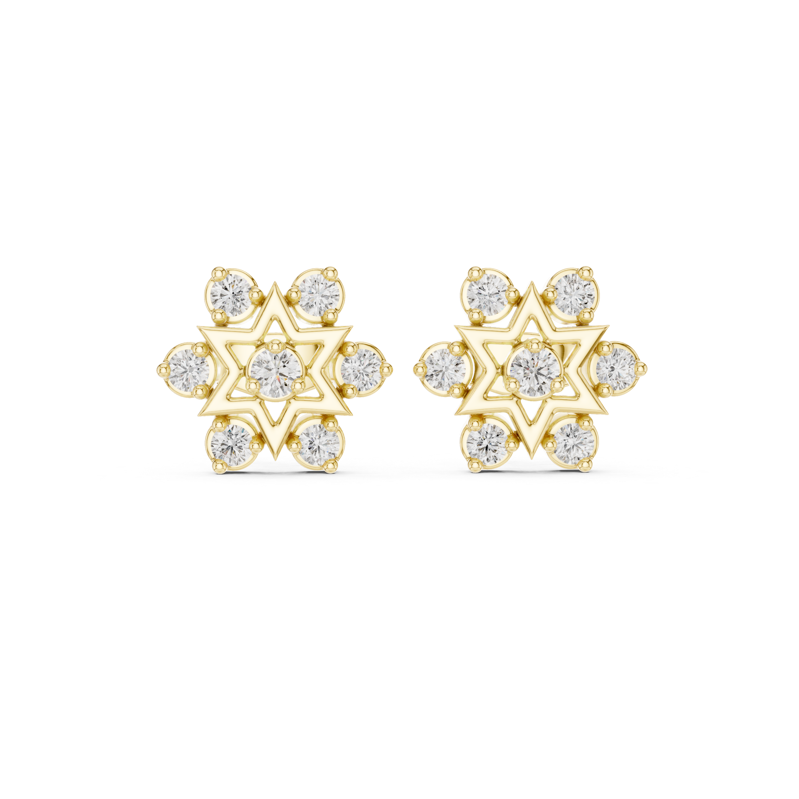 Round Cut Diamond Open Starburst Cluster Stud Earrings with Collet Setting