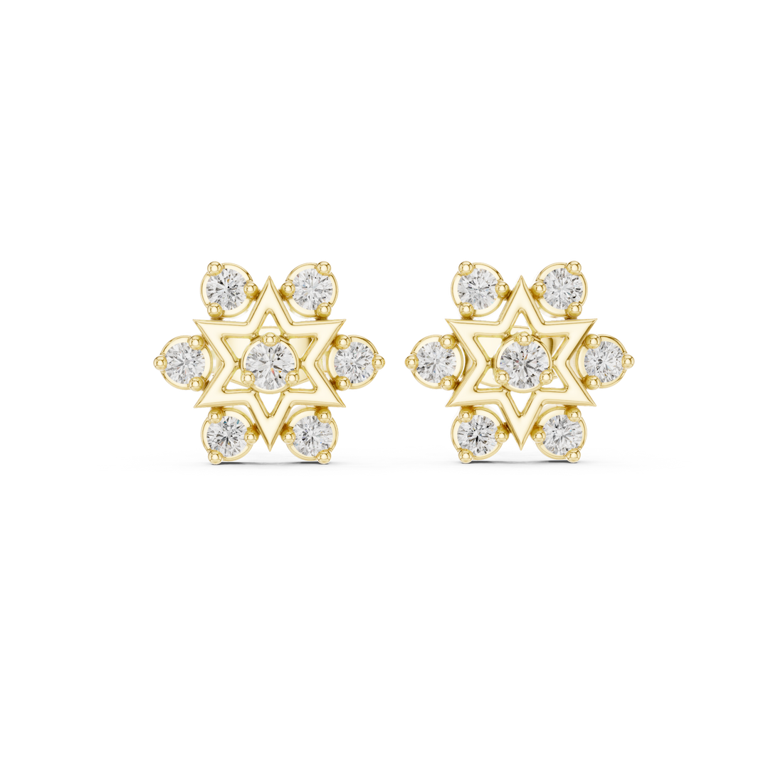 Round Cut Diamond Open Starburst Cluster Stud Earrings with Collet Setting