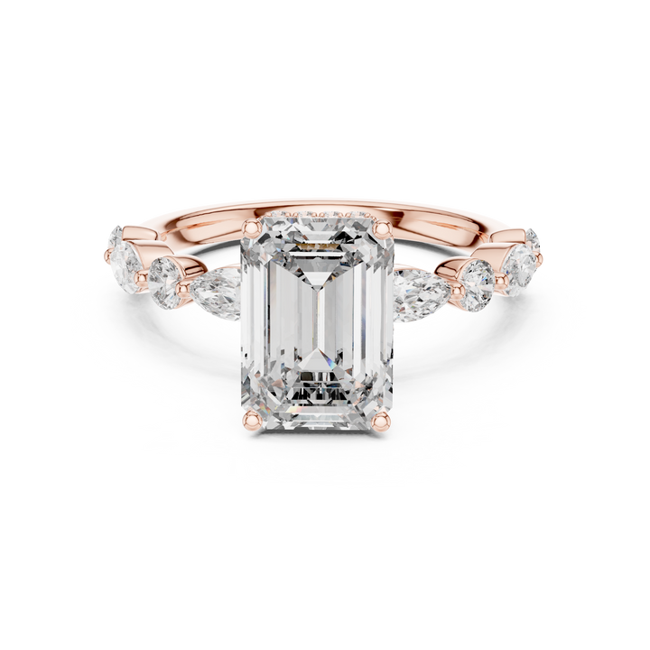 Emerald Cut Diamond Solitaire Ring with Marquise Side Accents
