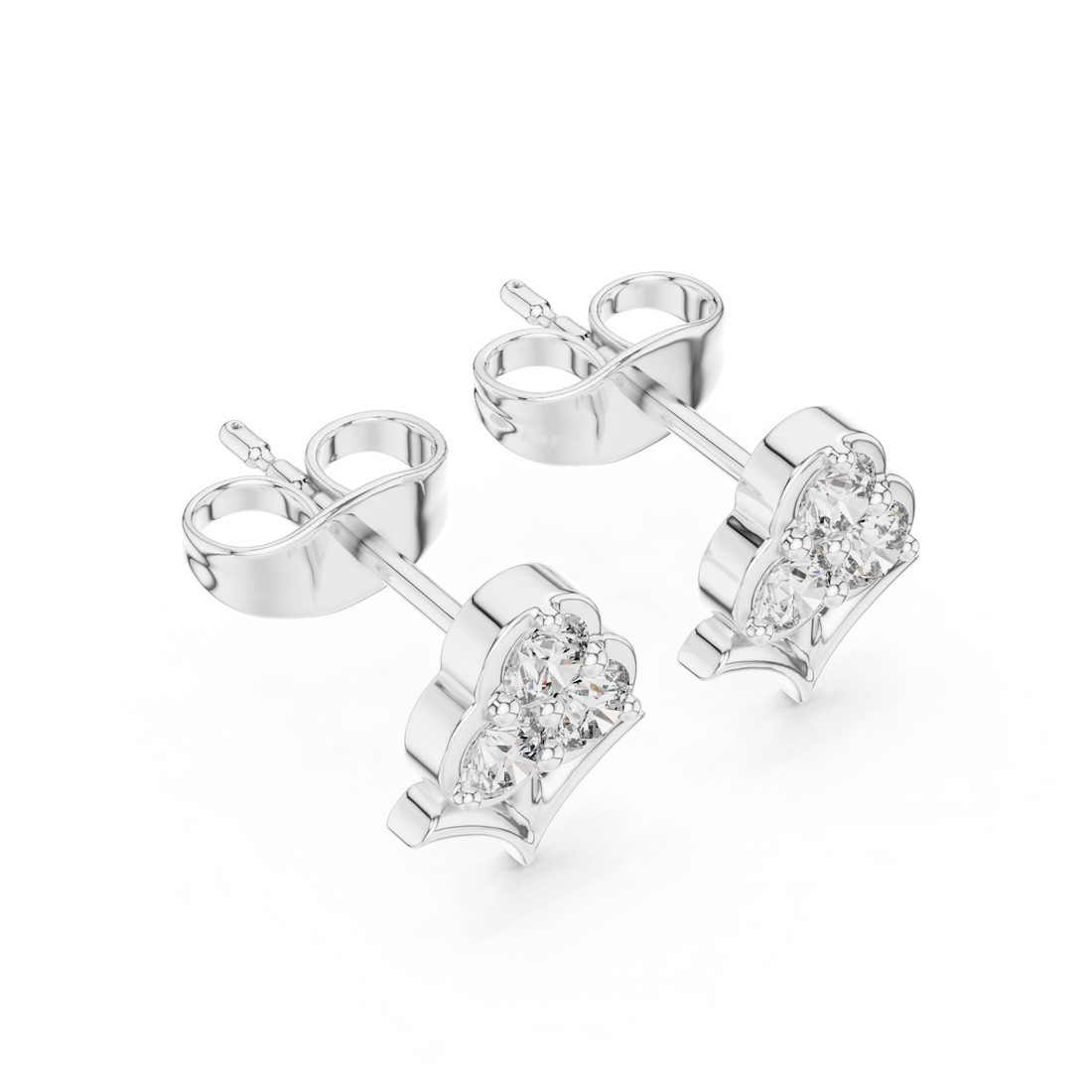 Round Cut Diamond Trio Floral Cluster Petal Motif Stud Earrings in Collet Setting