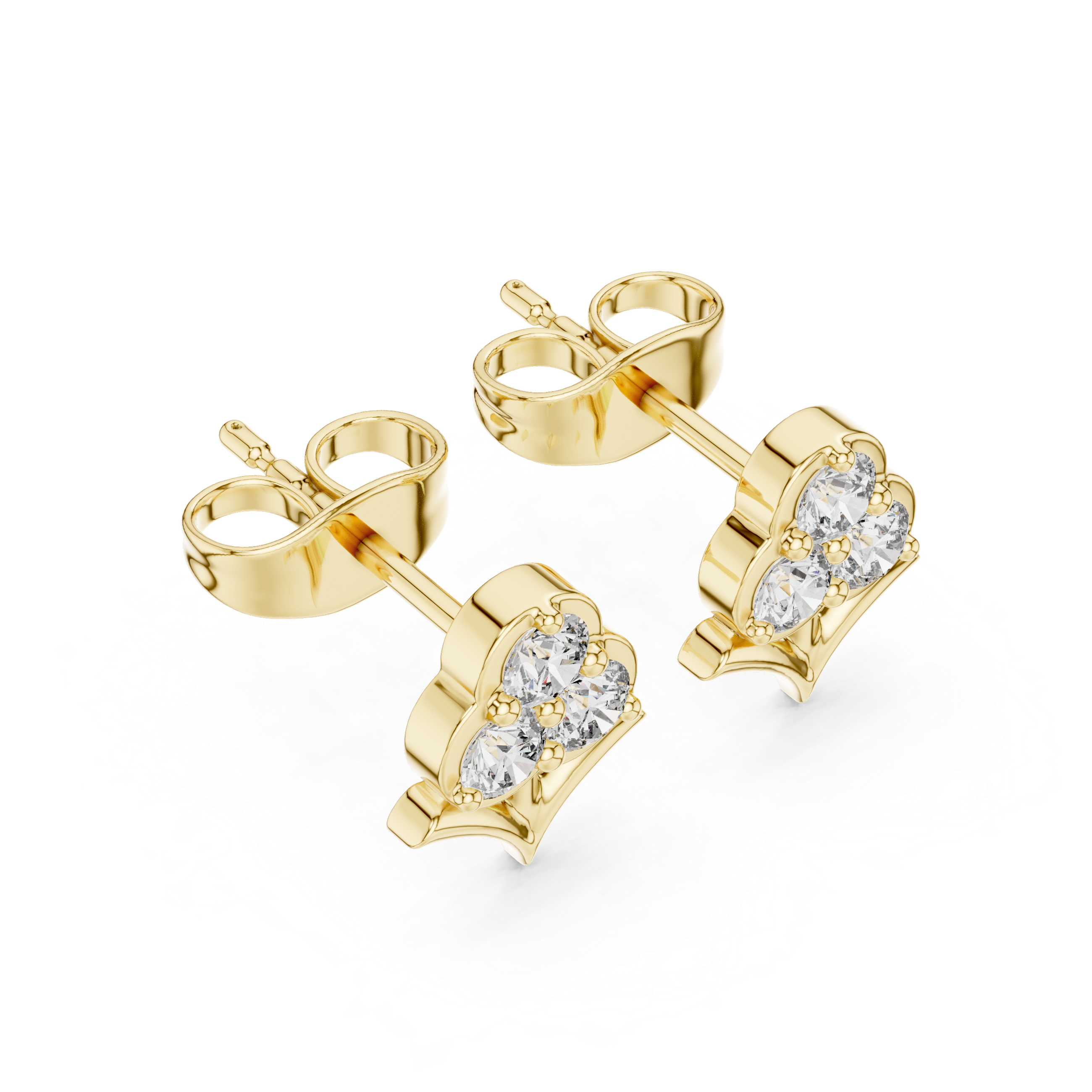 Round Cut Diamond Trio Floral Cluster Petal Motif Stud Earrings in Collet Setting