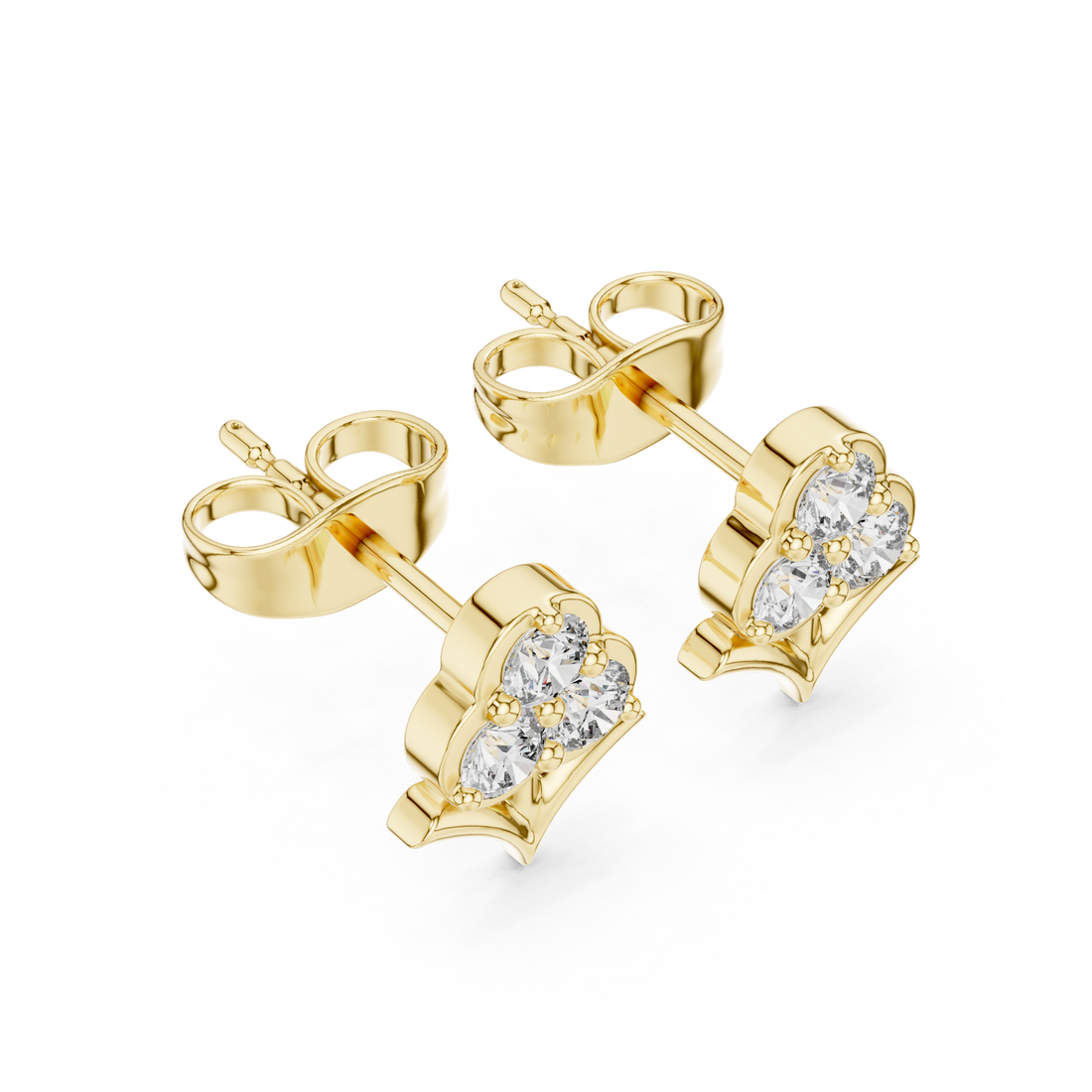 Round Cut Diamond Trio Floral Cluster Petal Motif Stud Earrings in Collet Setting