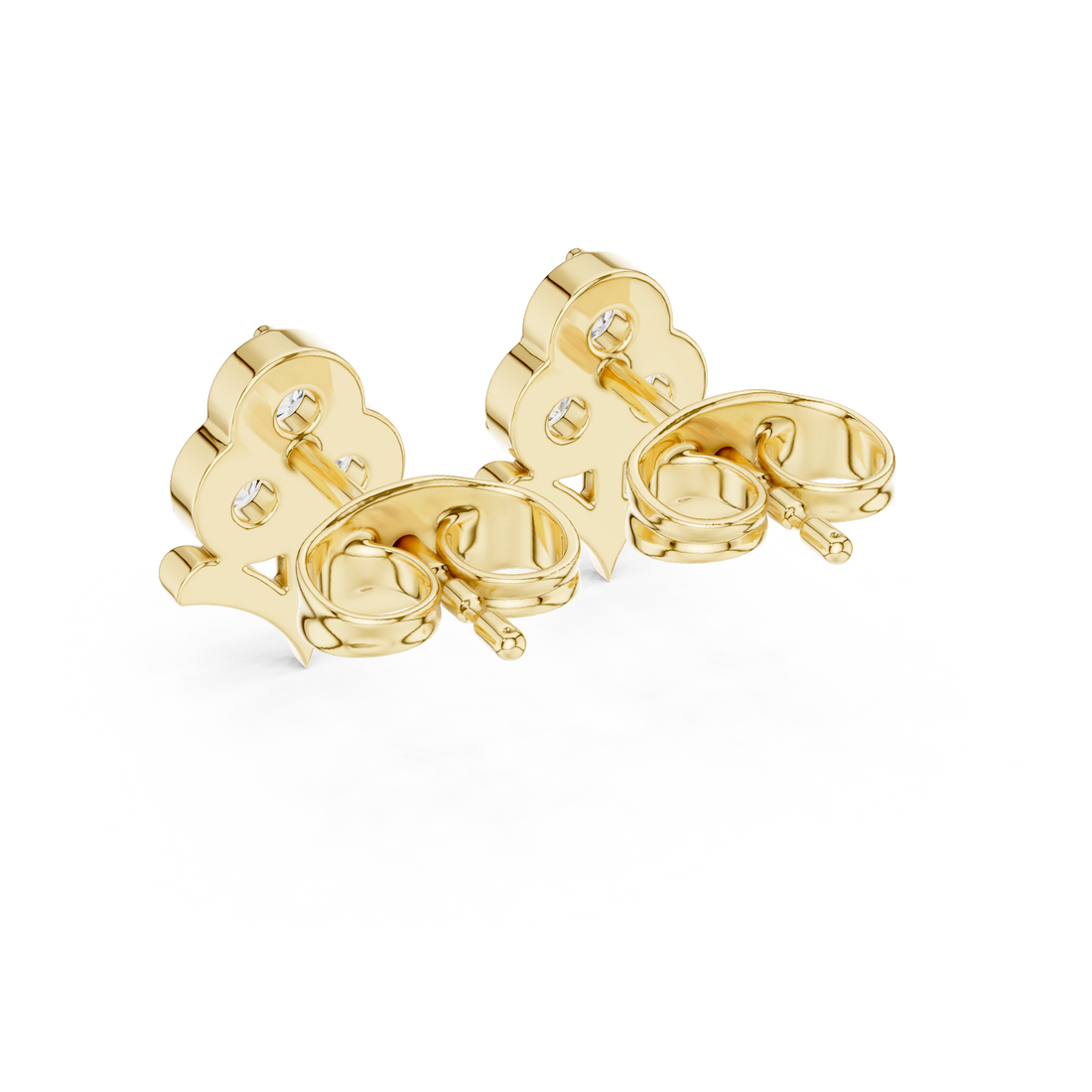 Round Cut Diamond Trio Floral Cluster Petal Motif Stud Earrings in Collet Setting