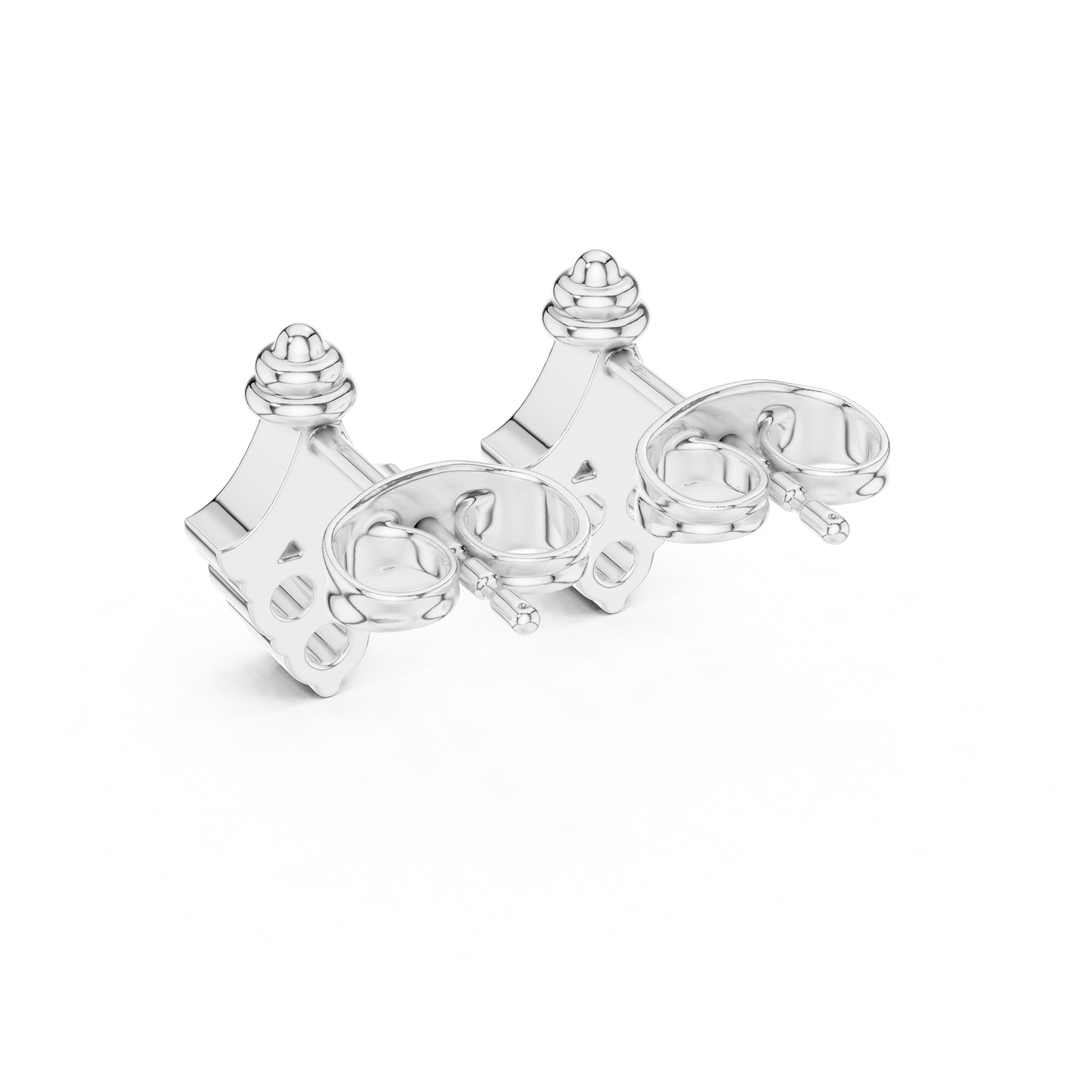 Round Cut Diamond Trio Teardrop Cluster Fan Motif Stud Earrings in Collet Setting