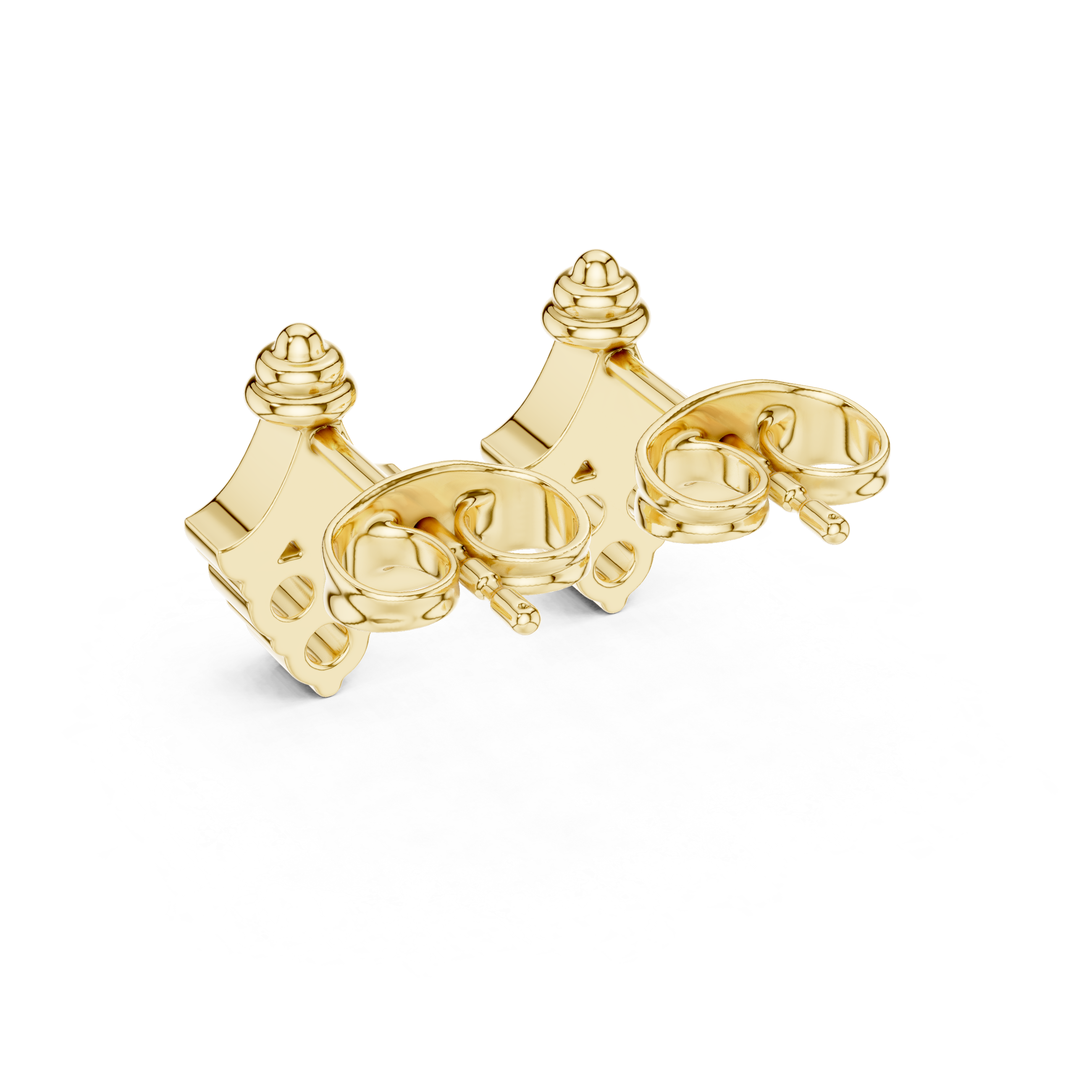 Round Cut Diamond Trio Teardrop Cluster Fan Motif Stud Earrings in Collet Setting