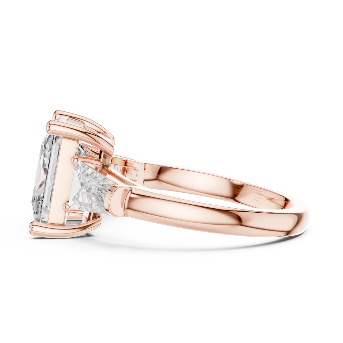 Princess Cut Three Stone Diamond Engagement Ring with Tapered Side Diamonds