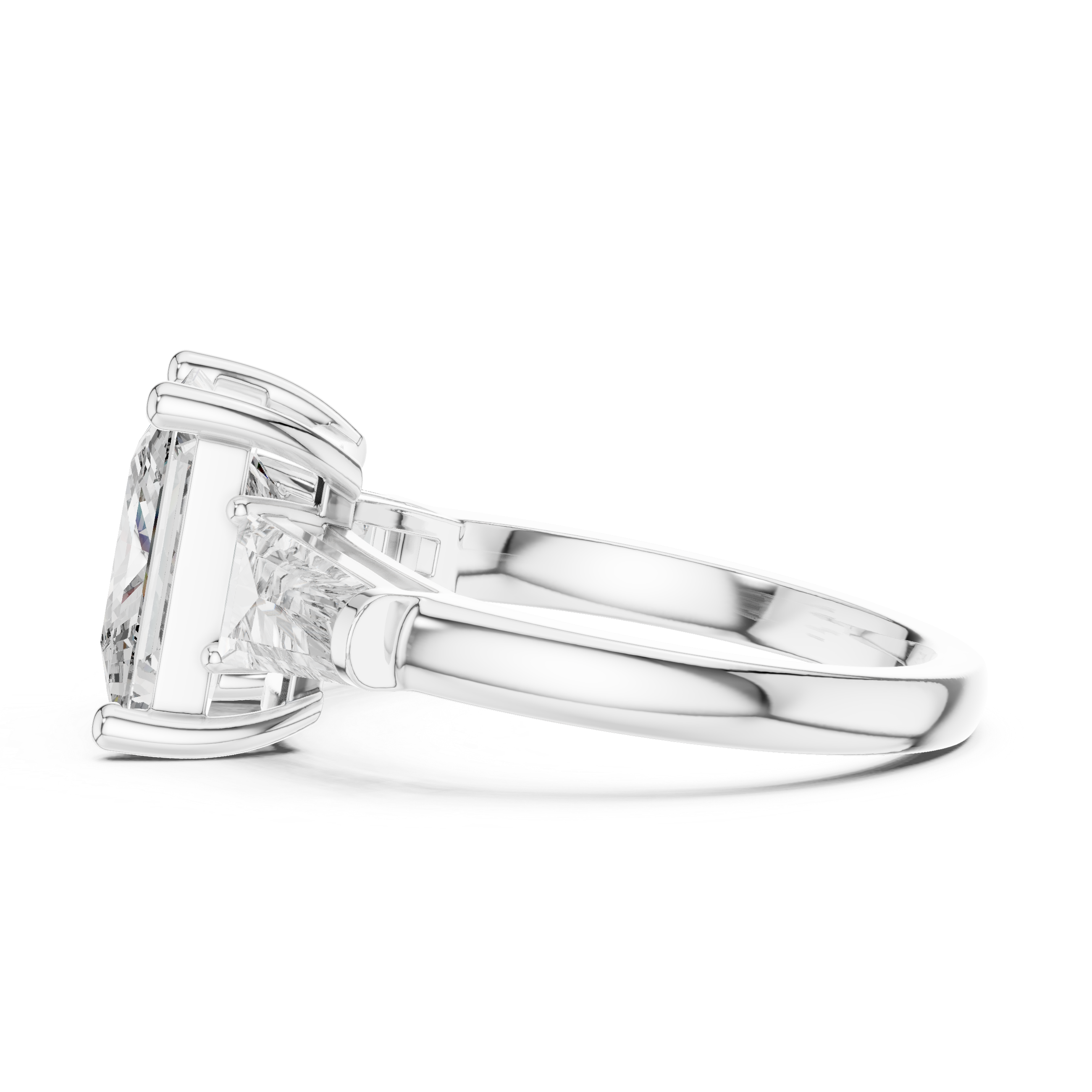 Princess Cut Three Stone Diamond Engagement Ring with Tapered Side Diamonds