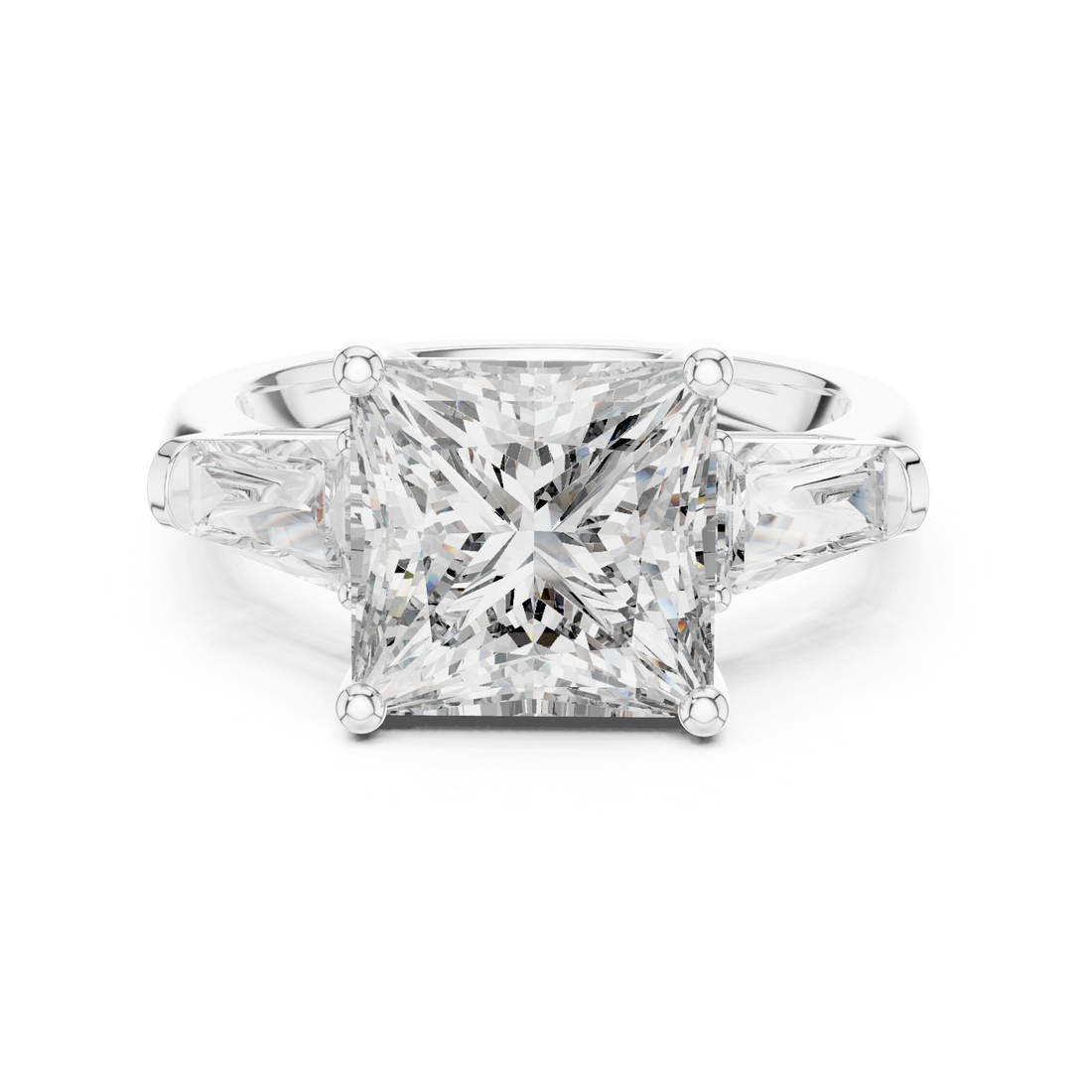 Princess Cut Three Stone Diamond Engagement Ring with Tapered Side Diamonds