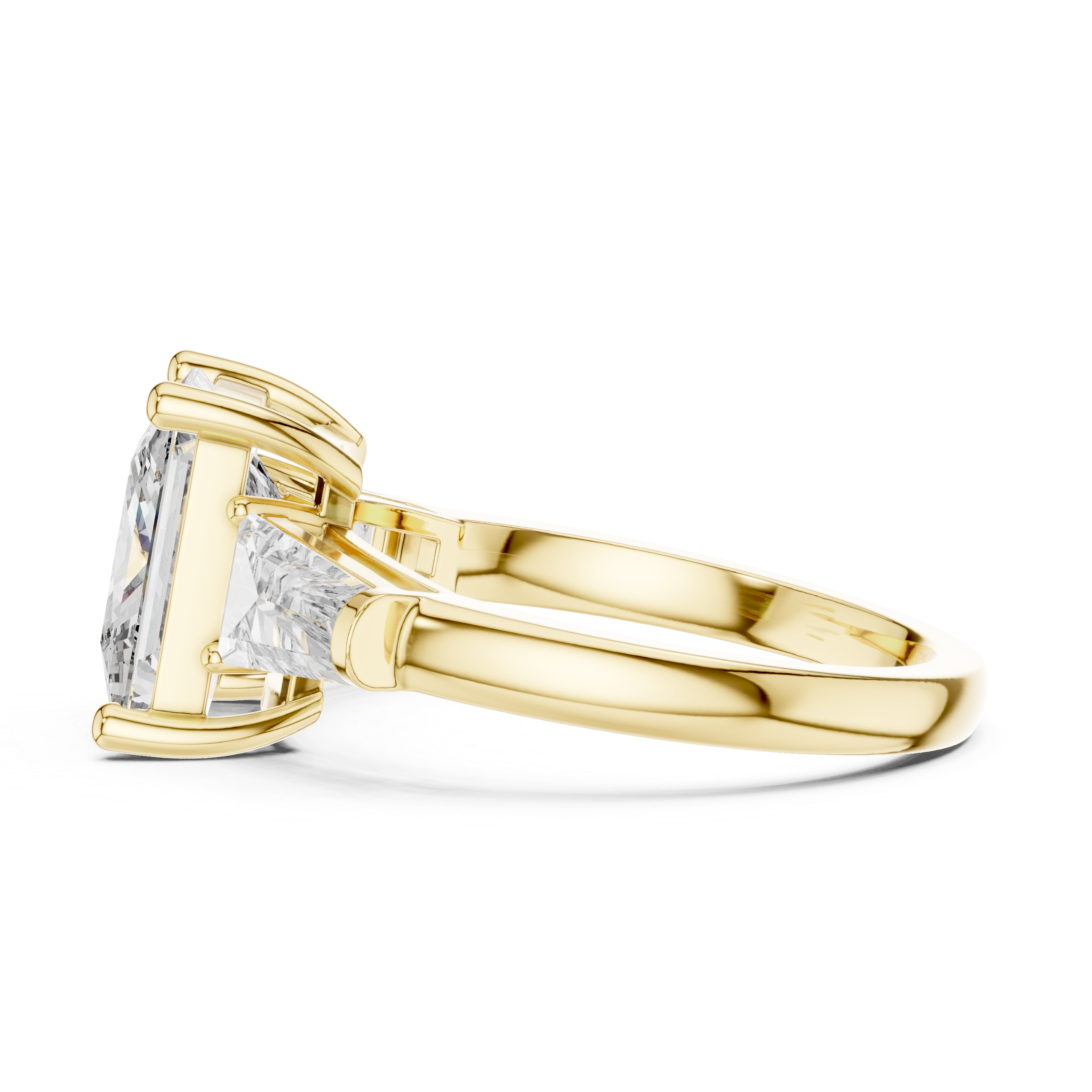 Princess Cut Three Stone Diamond Engagement Ring with Tapered Side Diamonds