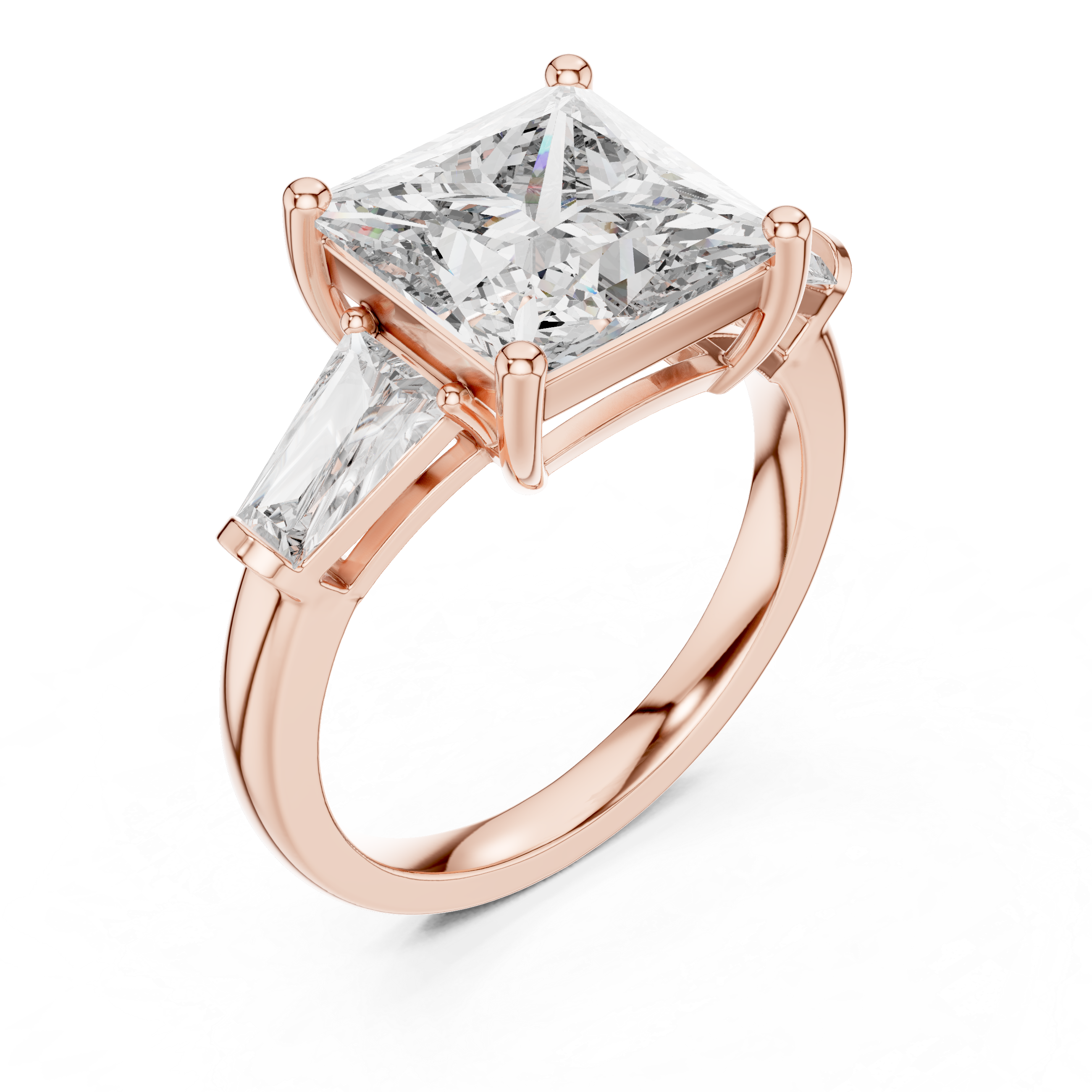 Princess Cut Three Stone Diamond Engagement Ring with Tapered Side Diamonds