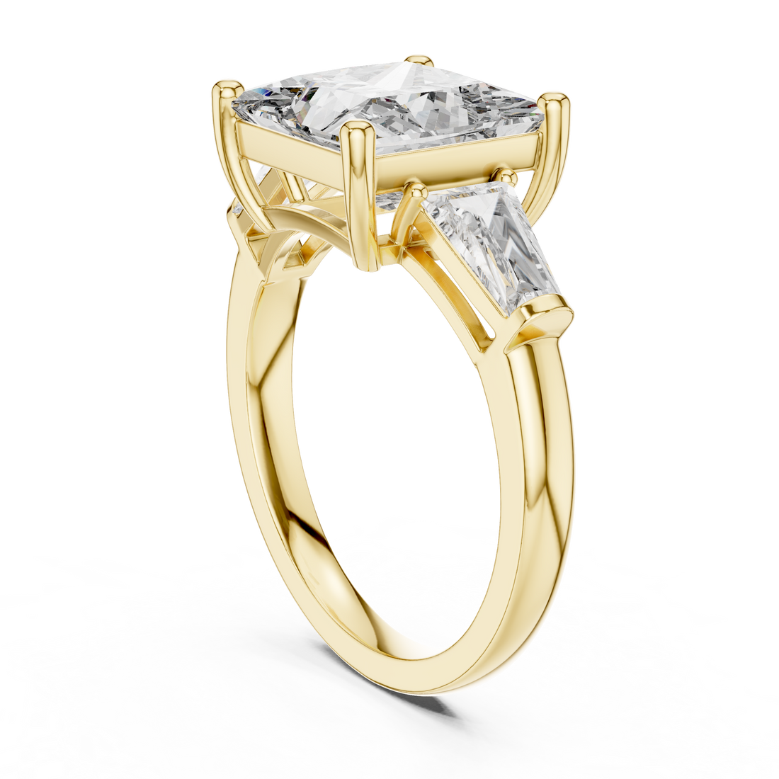 Princess Cut Three Stone Diamond Engagement Ring with Tapered Side Diamonds