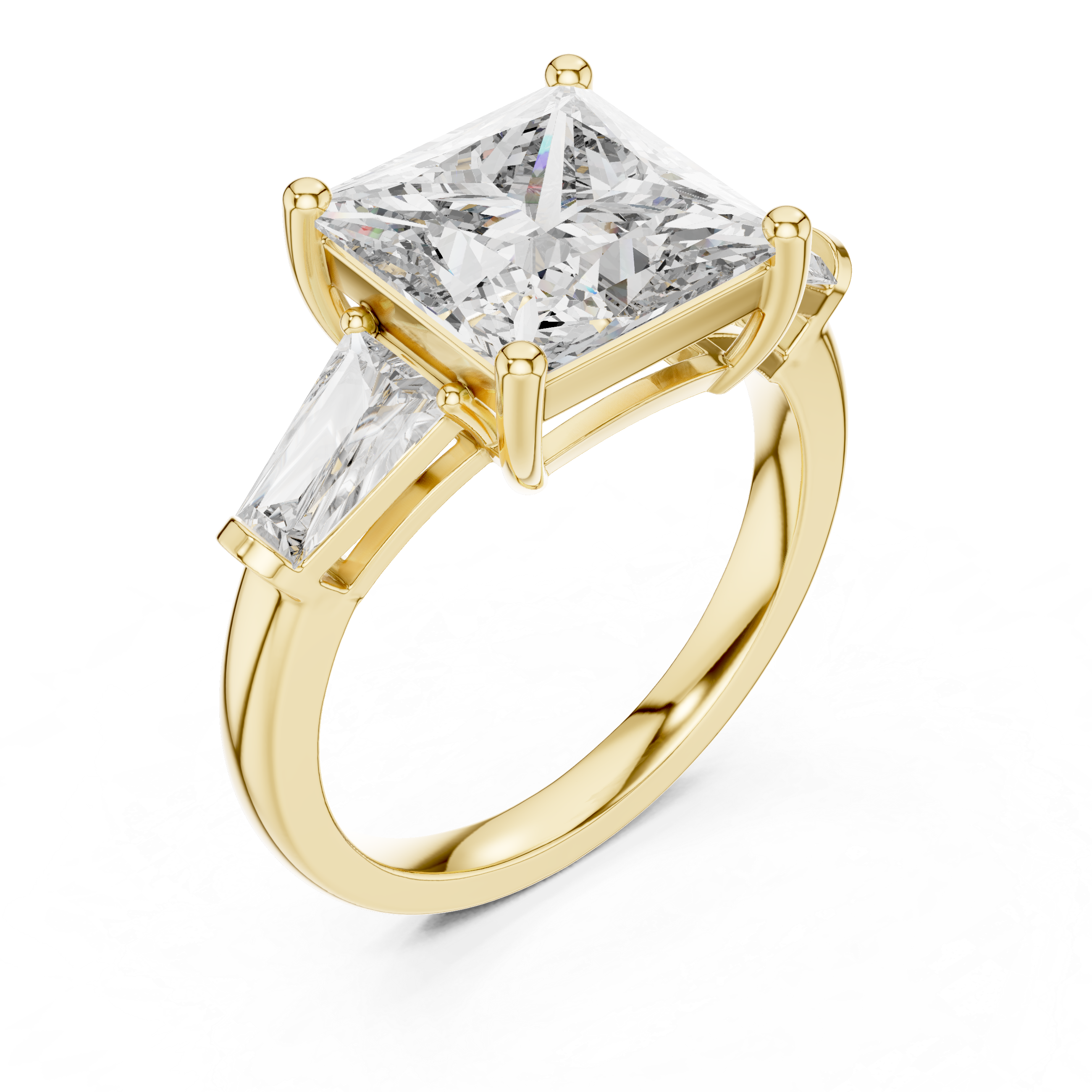 Princess Cut Three Stone Diamond Engagement Ring with Tapered Side Diamonds