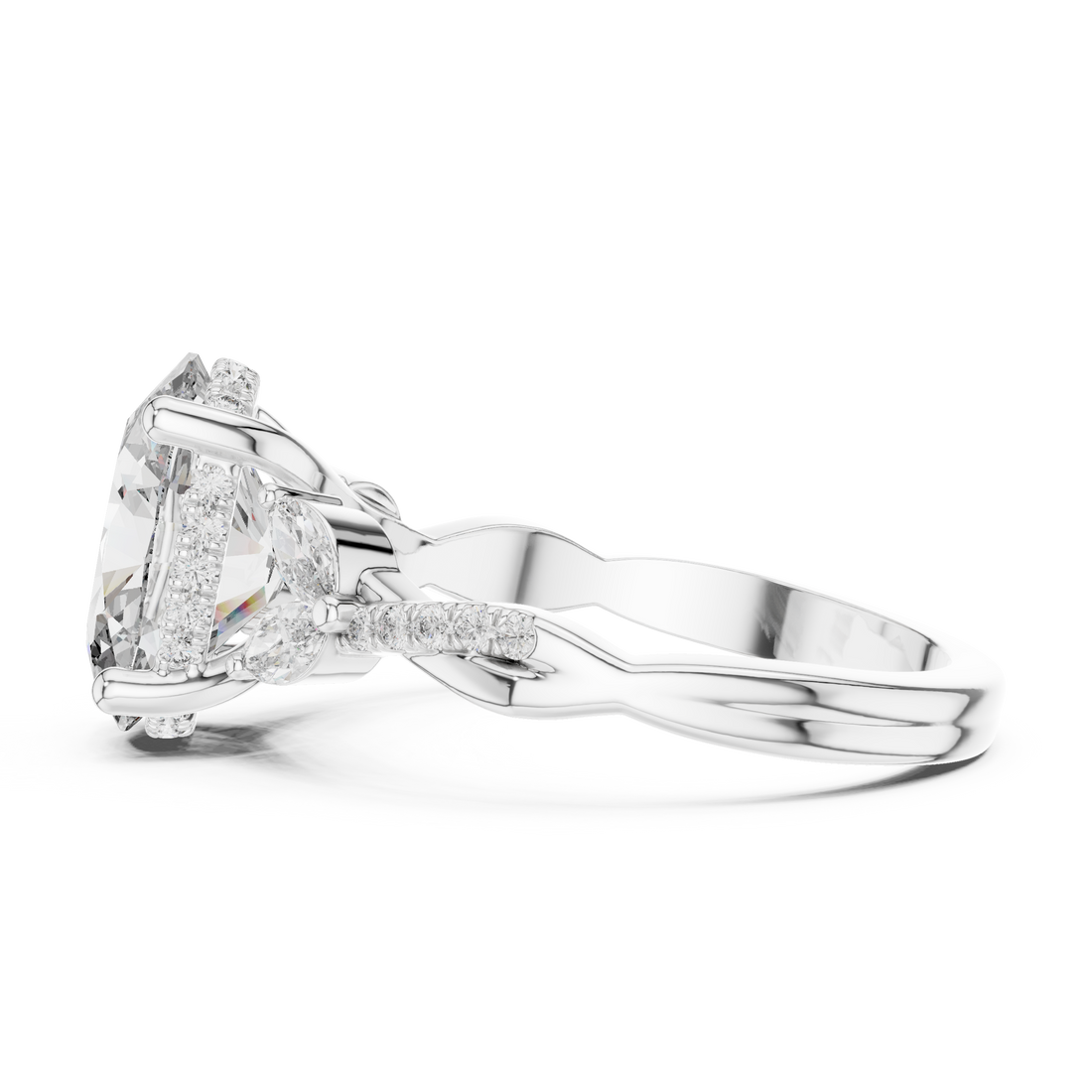 Oval Cut Diamond Solitaire Ring with Pavé Accented Band