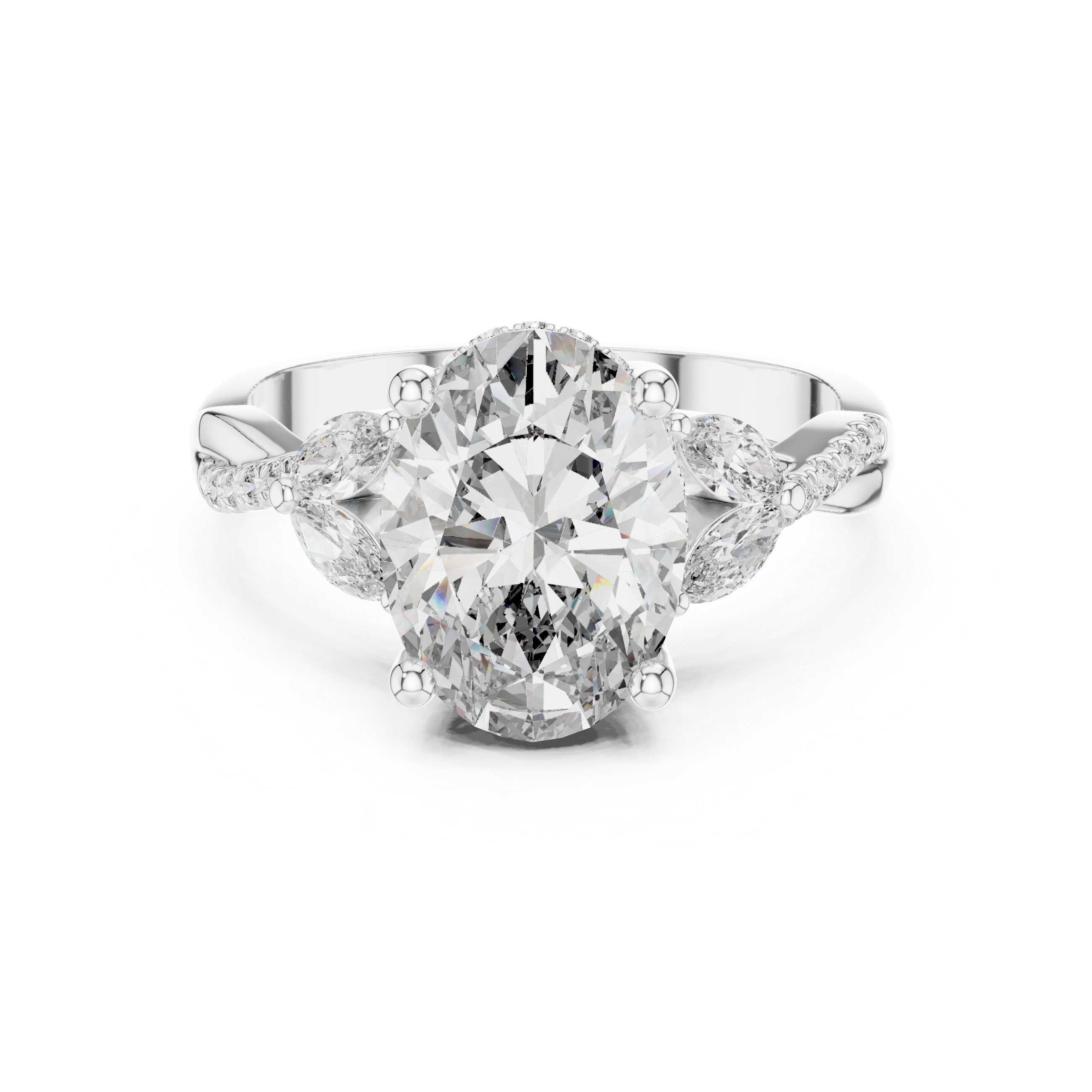 Oval Cut Diamond Solitaire Ring with Pavé Accented Band