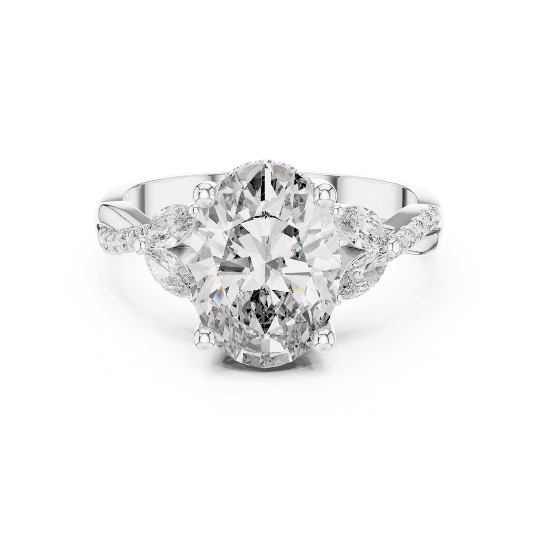 Oval Cut Diamond Solitaire Ring with Pavé Accented Band