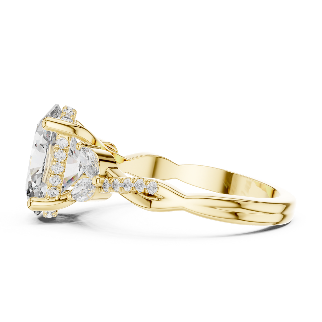 Oval Cut Diamond Solitaire Ring with Pavé Accented Band