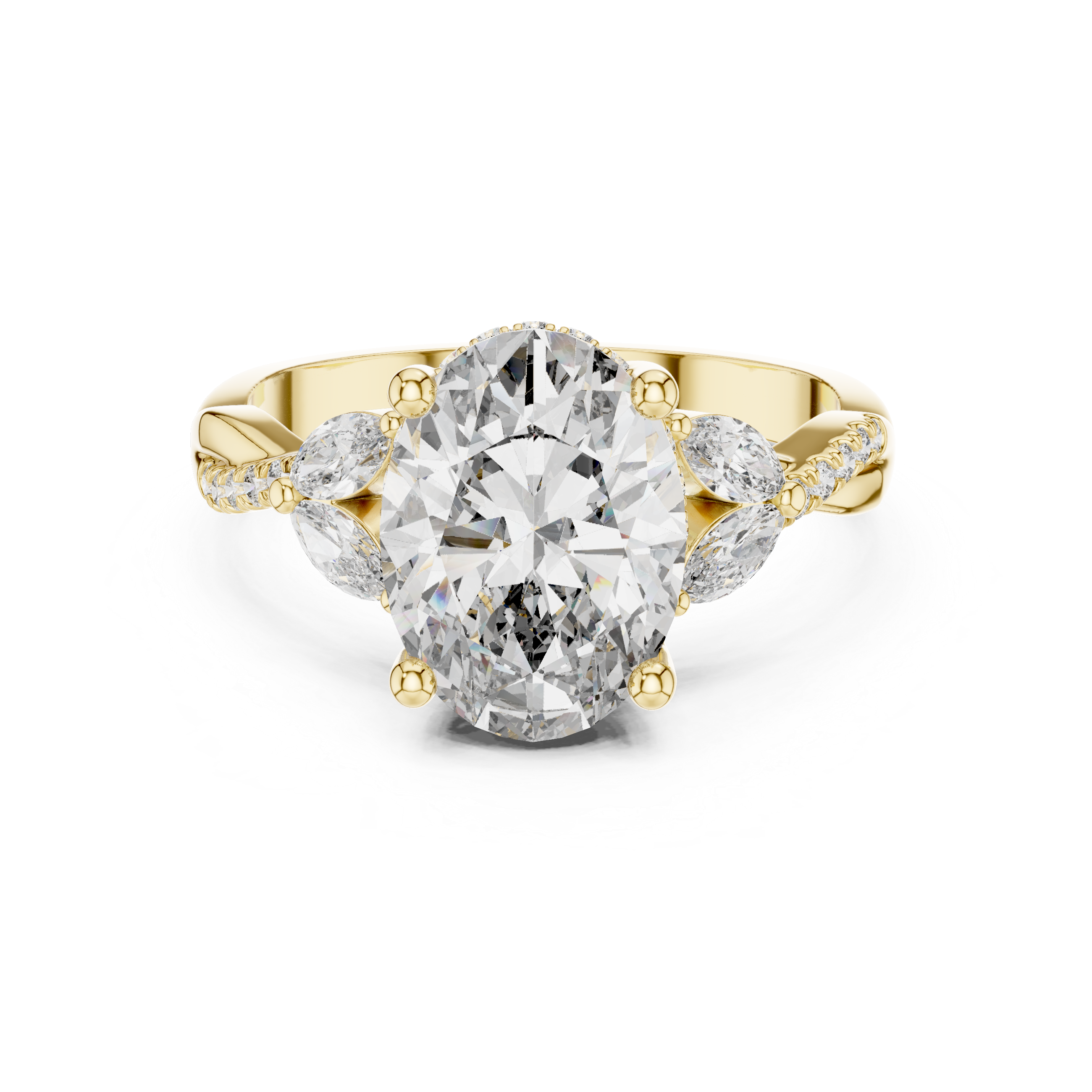Oval Cut Three Stone Diamond Engagement Ring with Marquise Side Stones